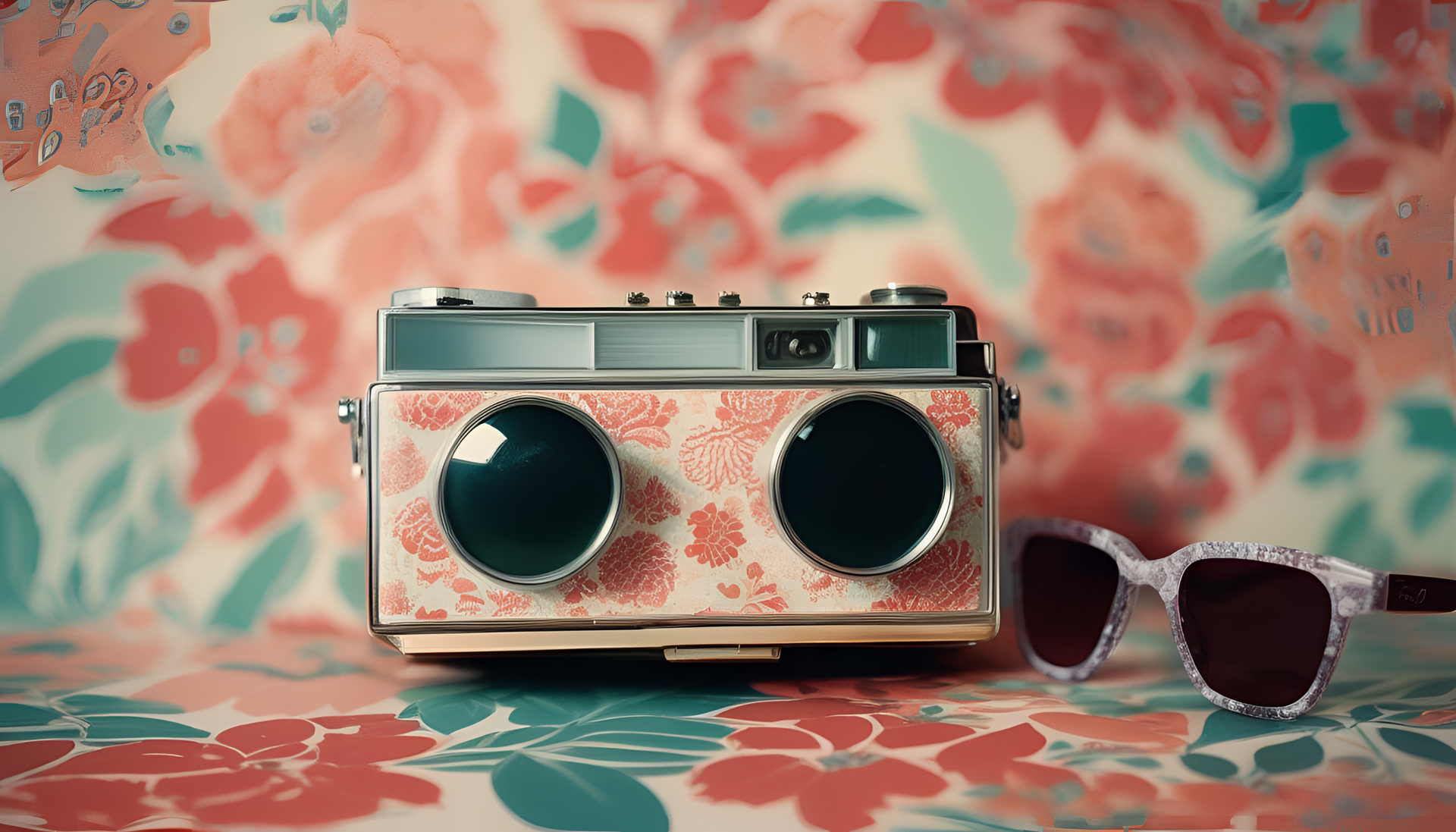 Vintage sunglasses on a colorful background.