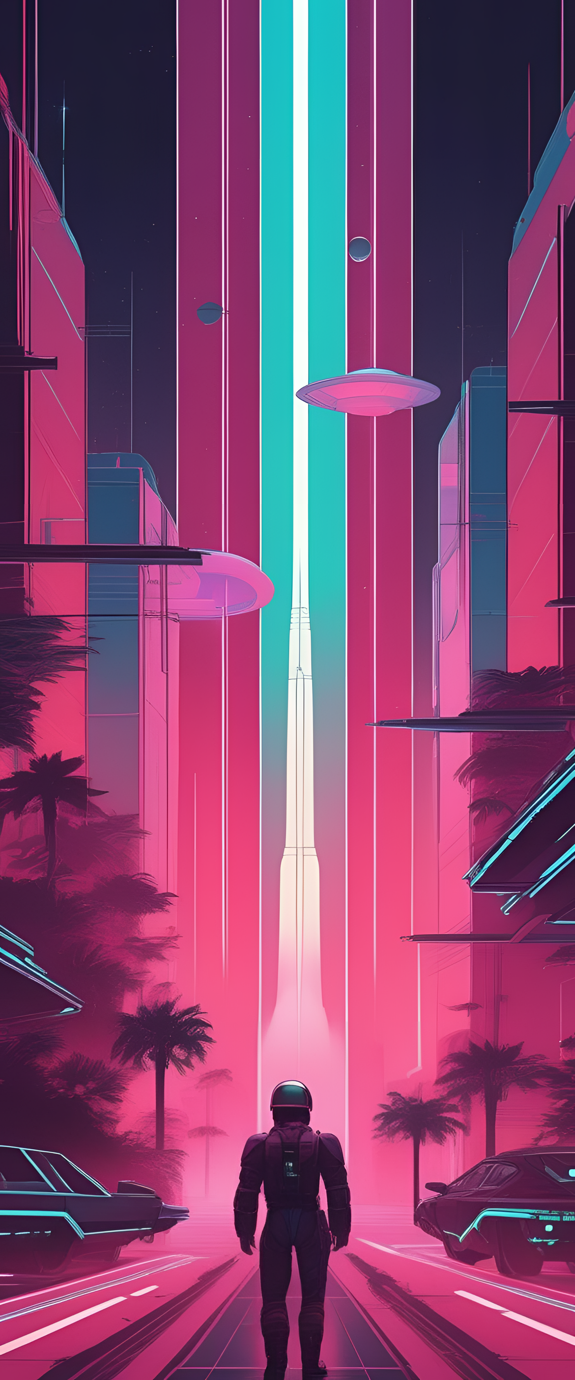 80's-inspired sci-fi artwork of aesthetic phone wallpaper.