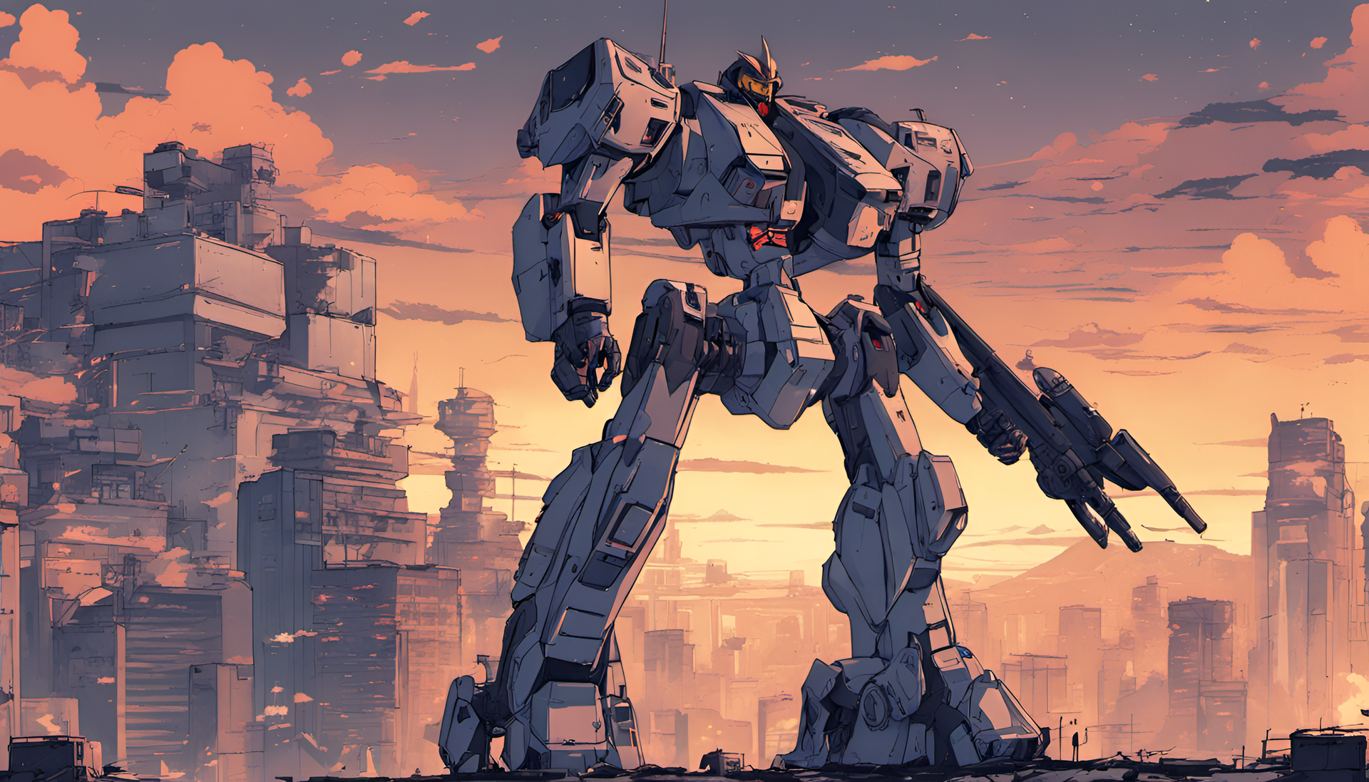 Mech anime wallpaper with a 90's style.