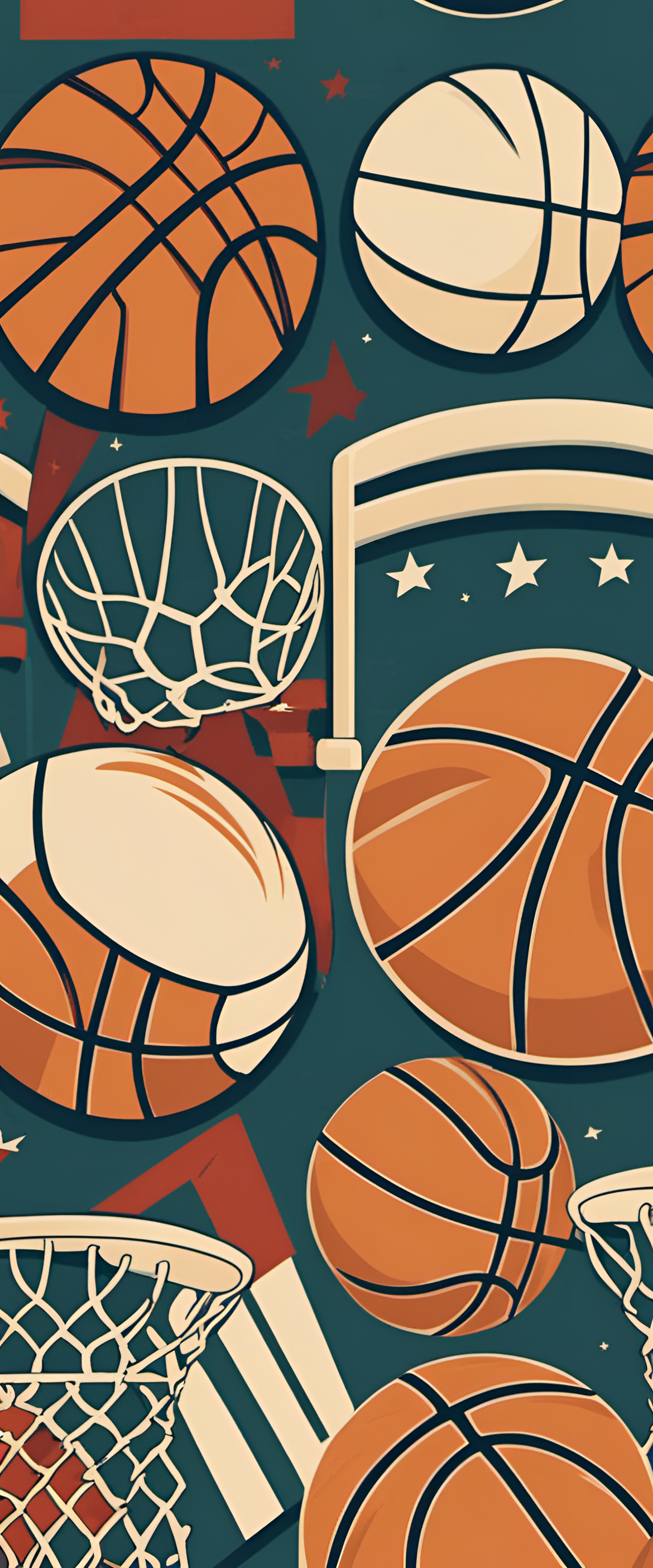 Vintage basketball player in action dunking the ball with a retro background.