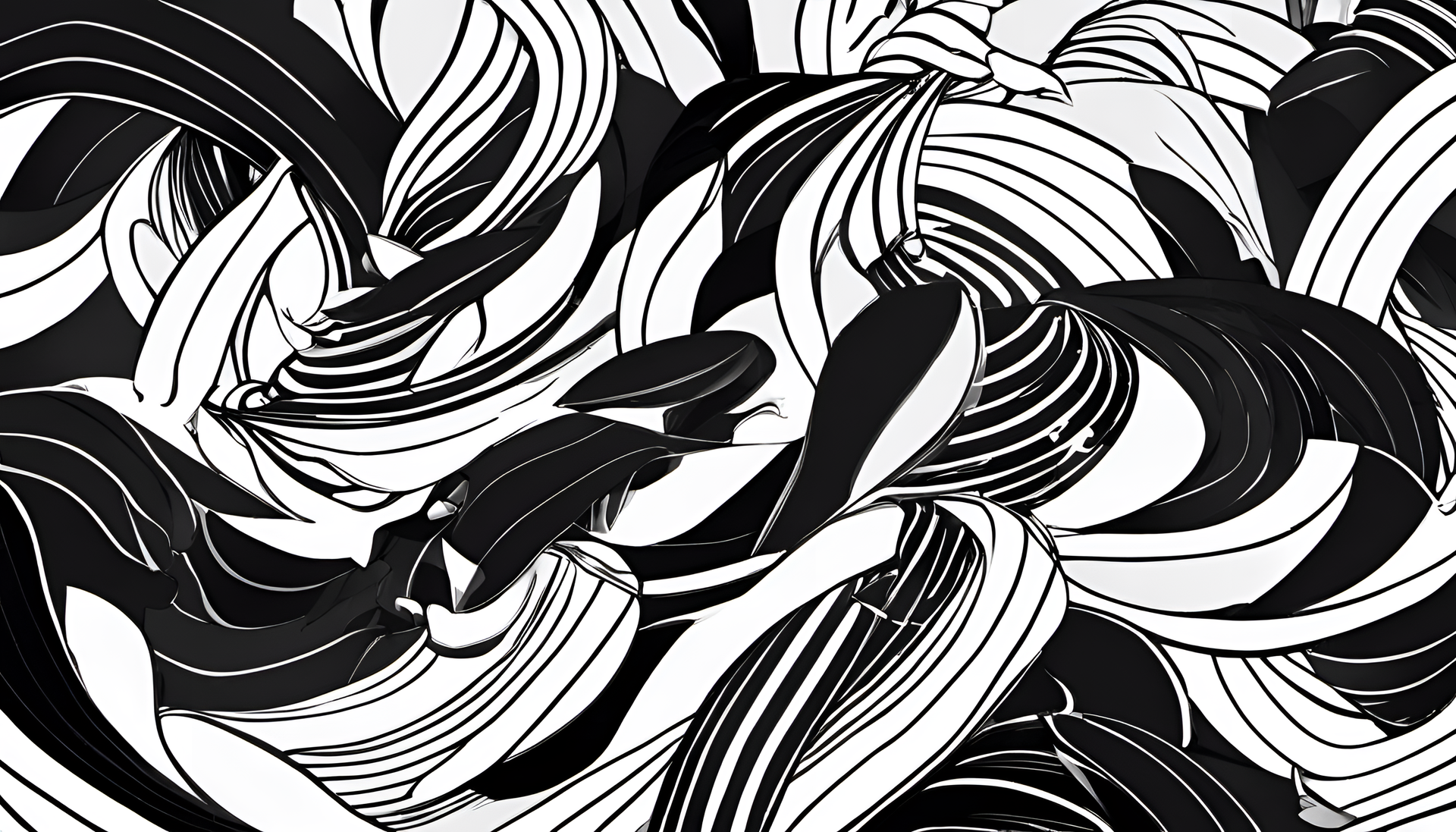 Monochromatic abstract design with alternating black and white patterns.