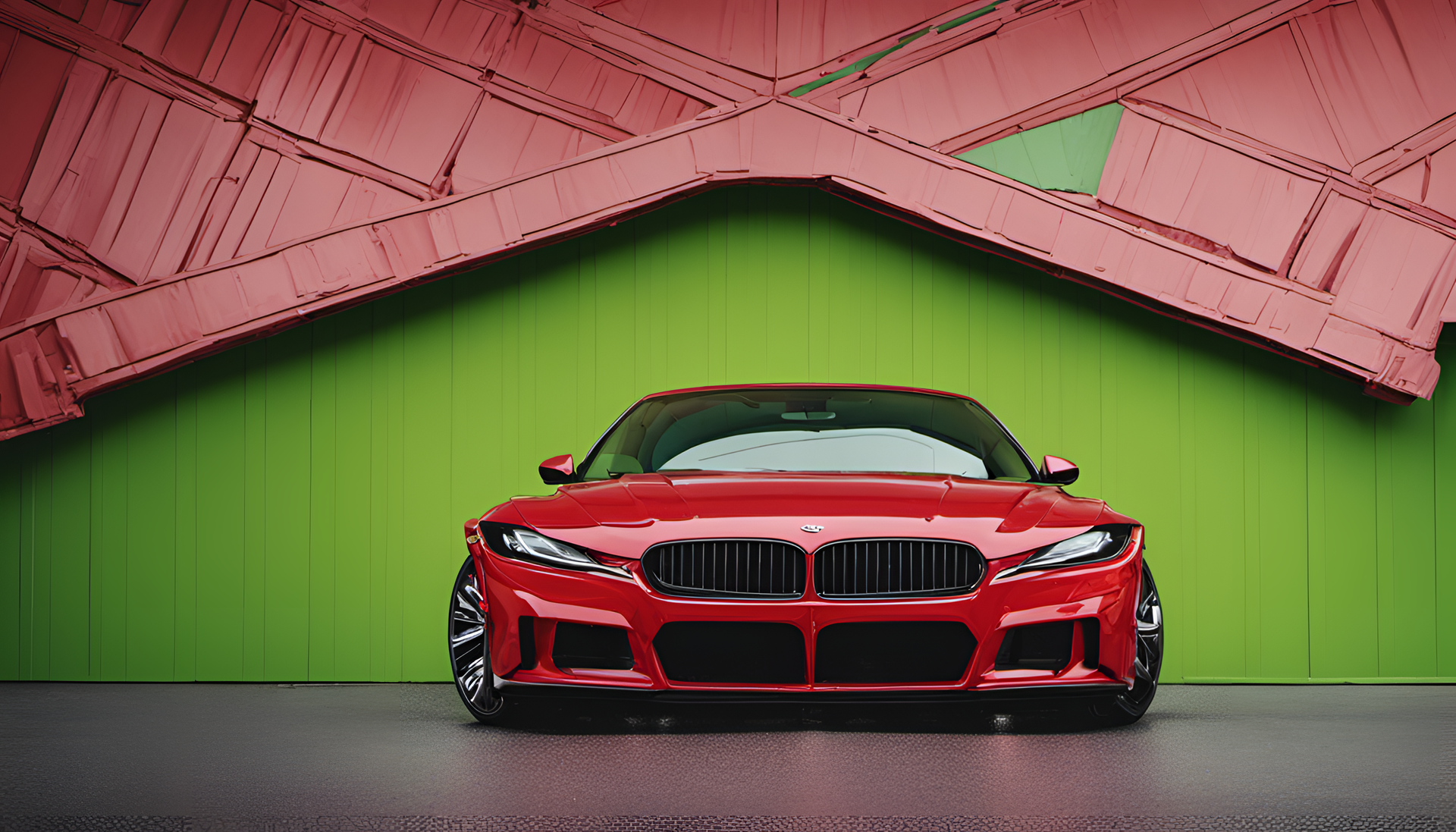 Vibrant red and green car wallpaper.