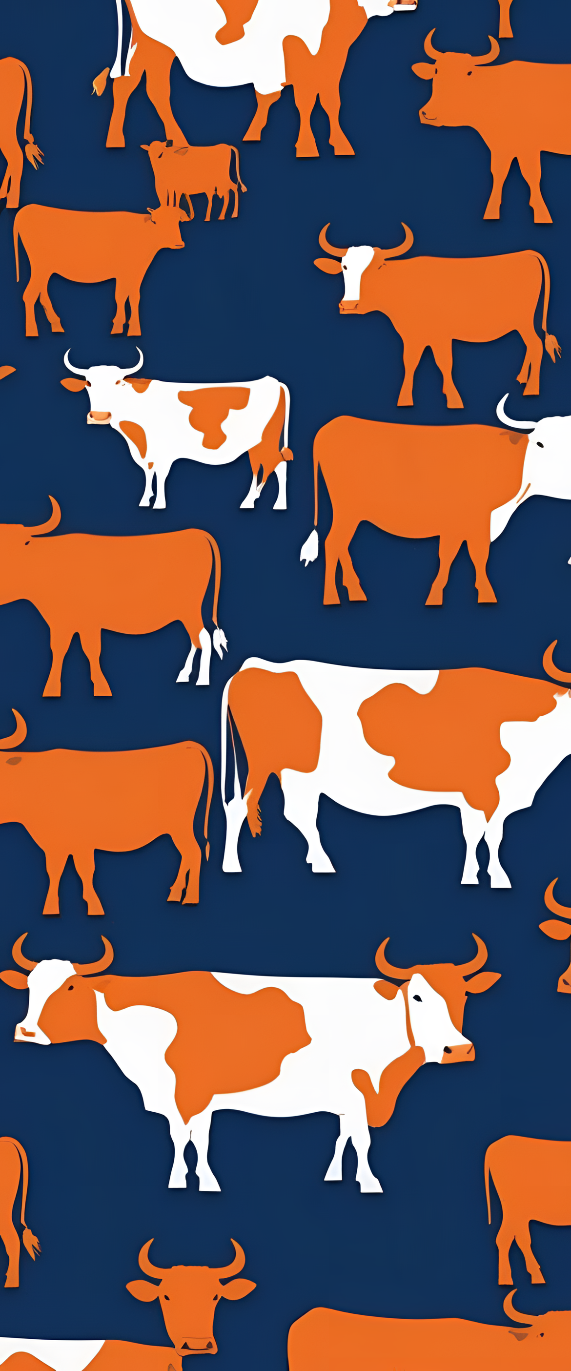 Vibrant blue and orange cow wallpaper with artistic design