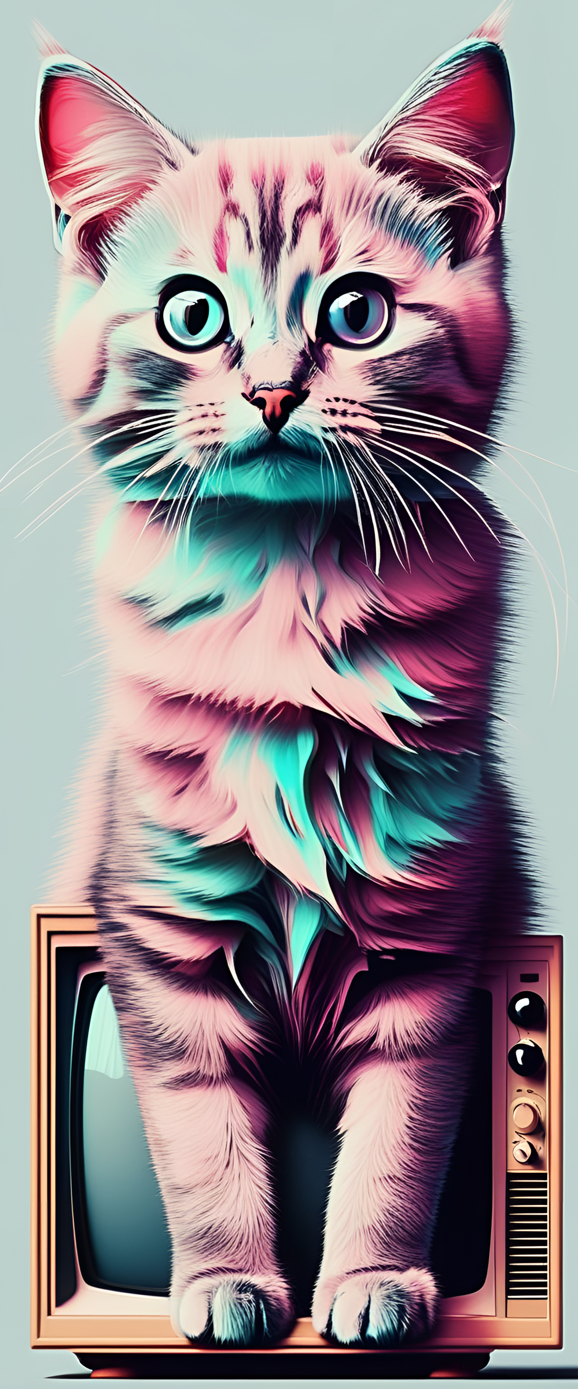 Colorful glitched artwork of a detailed cute cat.