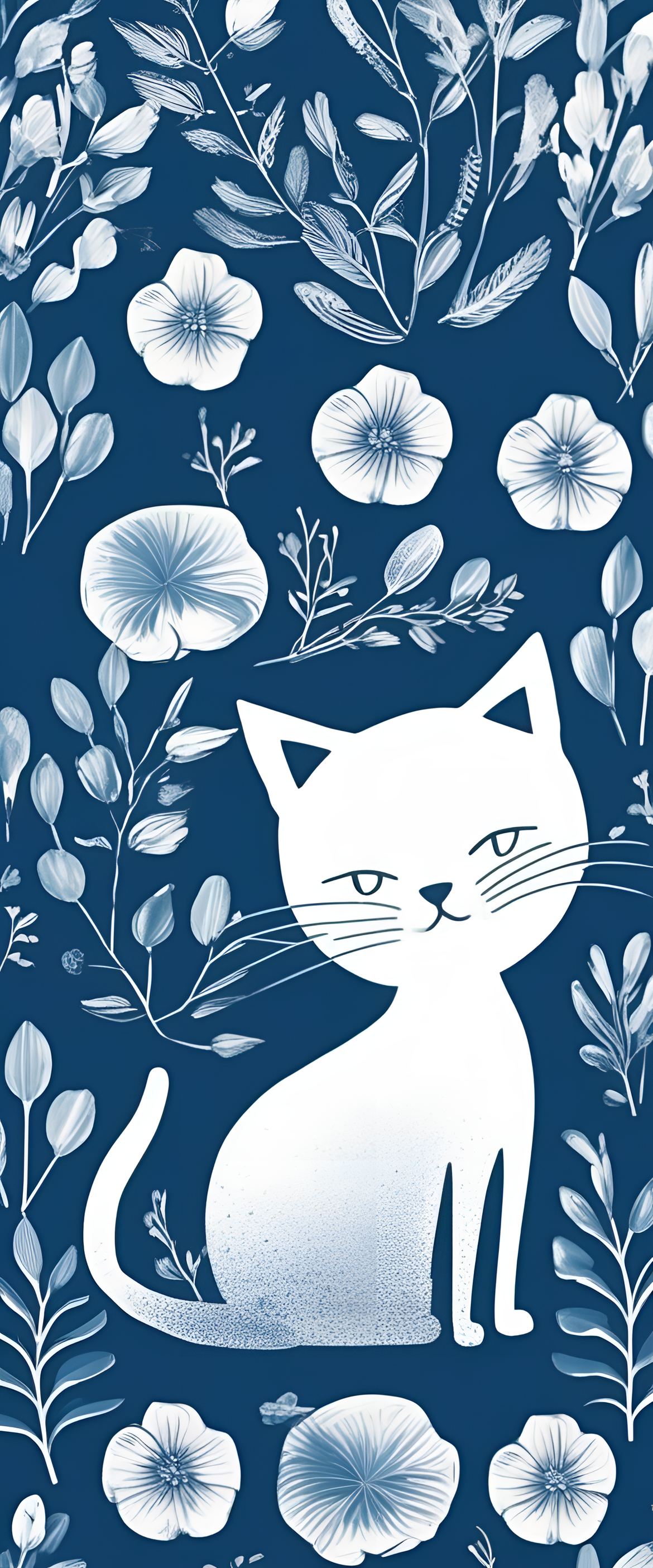 Cyanotype cat wallpaper: Adorable feline silhouette in blue tones against a textured background.