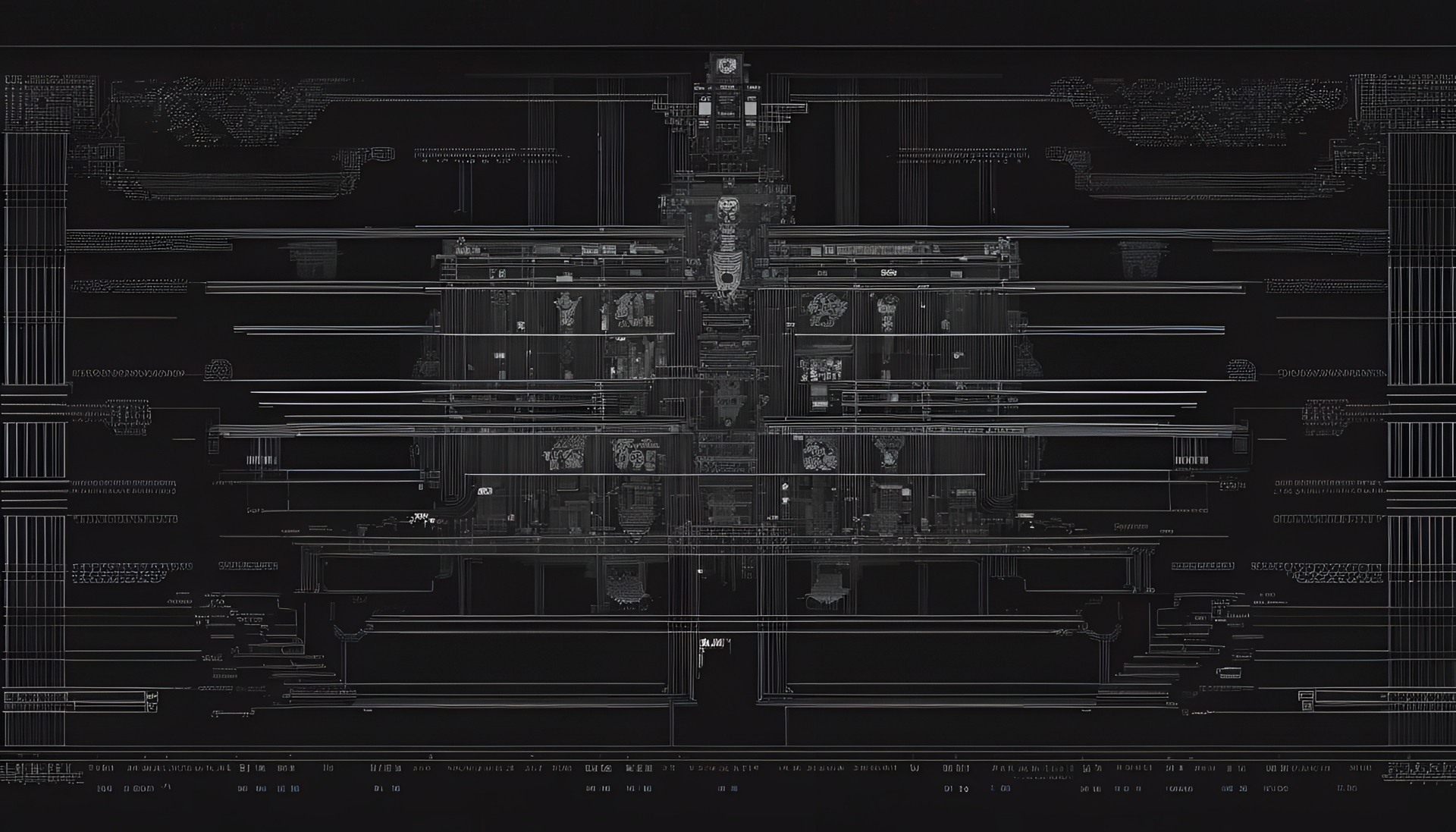 Abstract dark aesthetic design with ASCII art patterns.