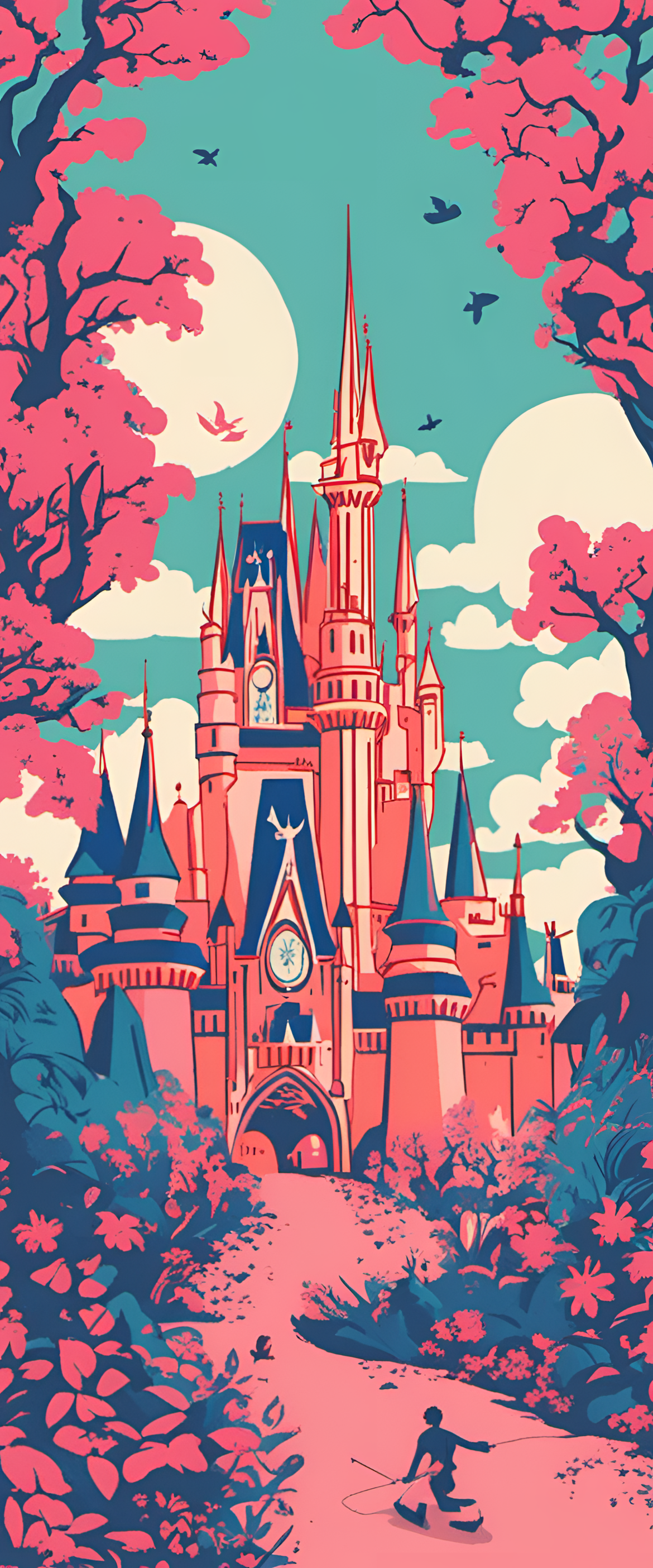 Colorful risograph Disney wallpaper with geometric patterns