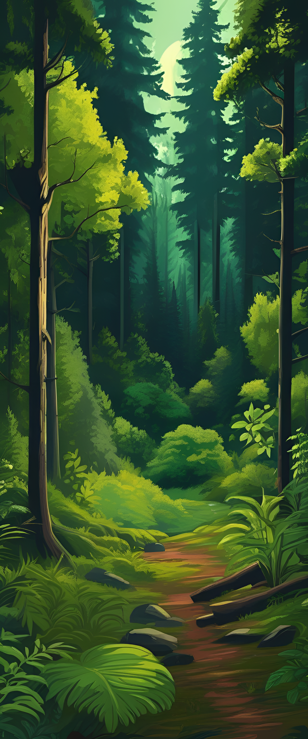 Serene forest landscape in vibrant shades of green.