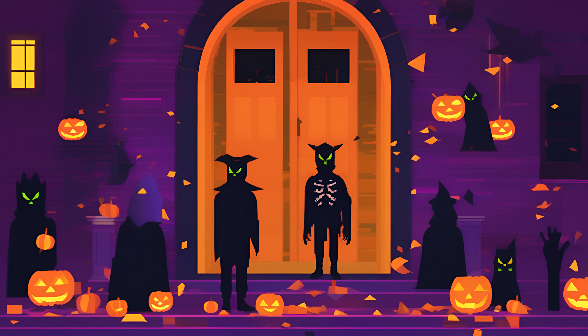 Halloween glitched pattern with spooky elements