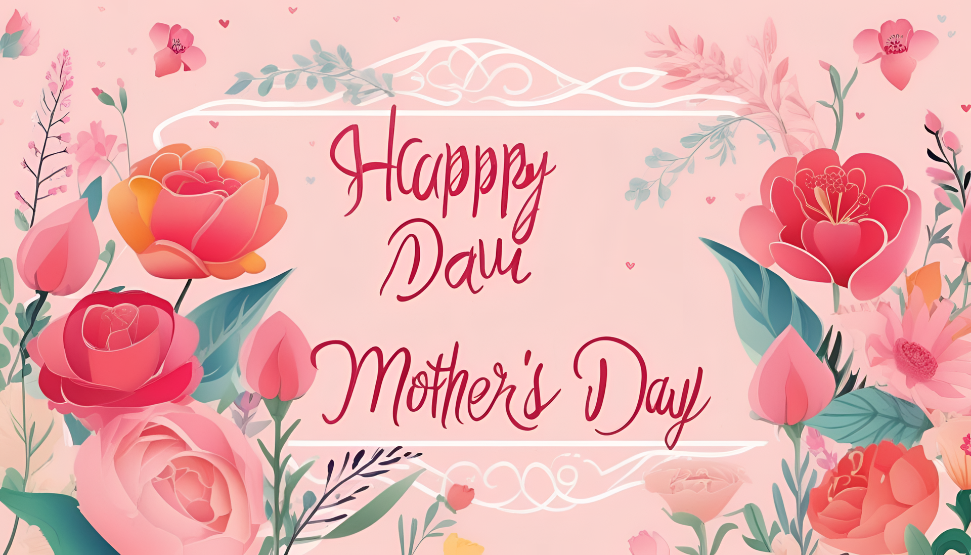 Colorful Happy Mother's Day wallpaper with vibrant flowers and an elegant text.