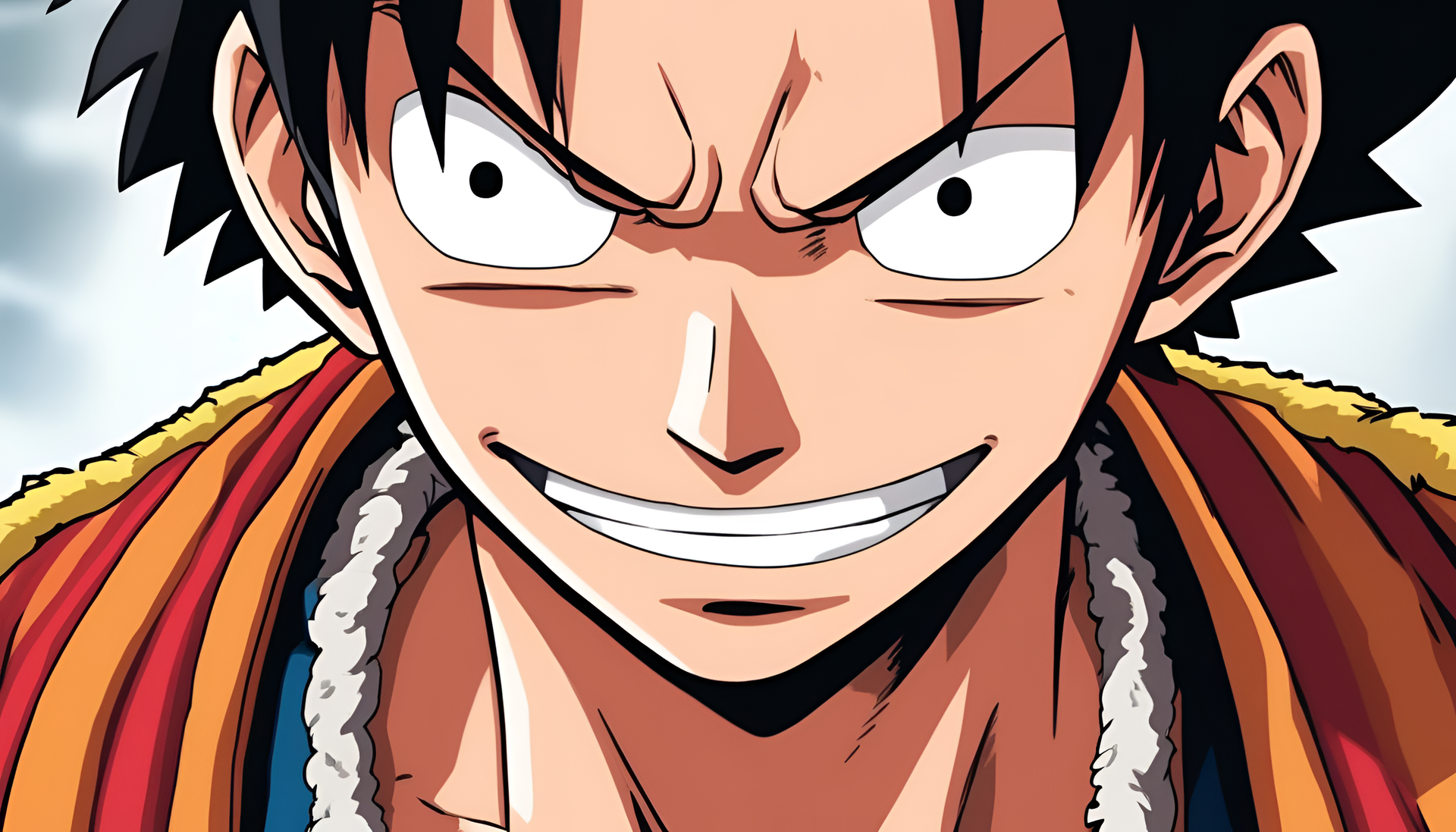 Close-up portrait of Luffy, the popular character from One Piece, in a captivating wallpaper design.