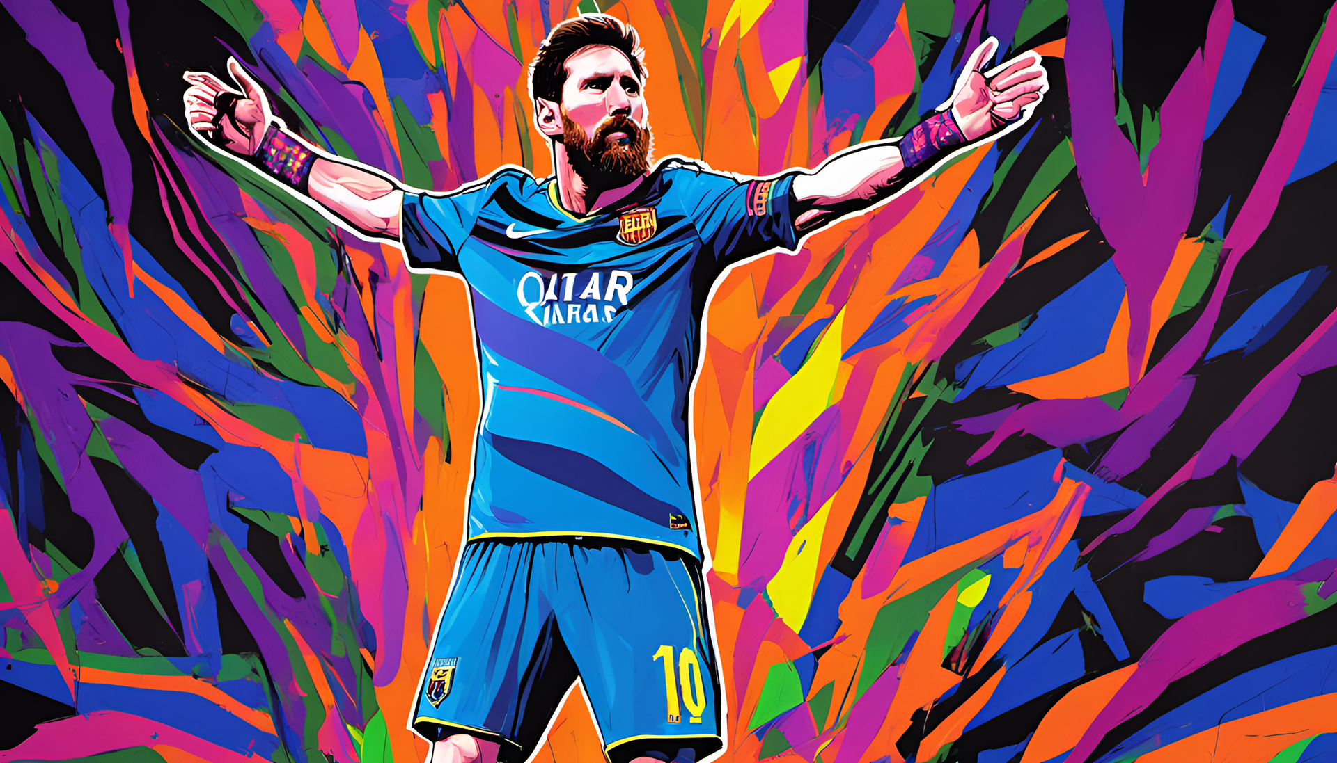 Lionel Messi illuminated by blacklight, showcasing his brilliance and skill.