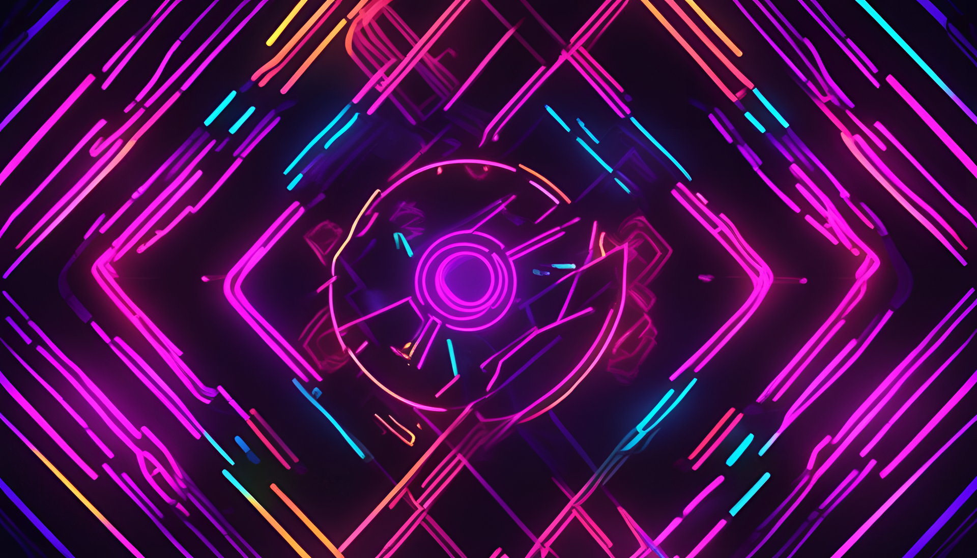 Stylized neon lines on dark background.