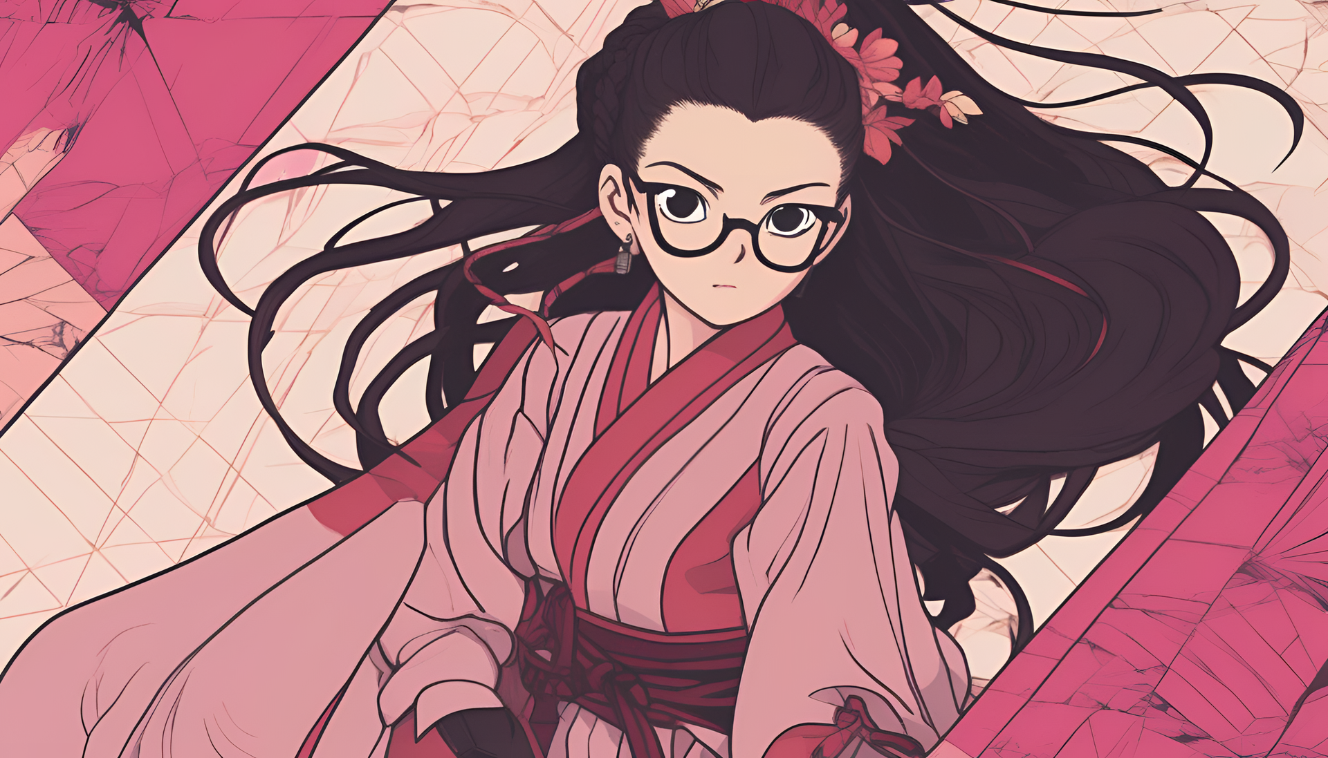 Nezuko in retro style, vibrant and captivating desktop wallpaper