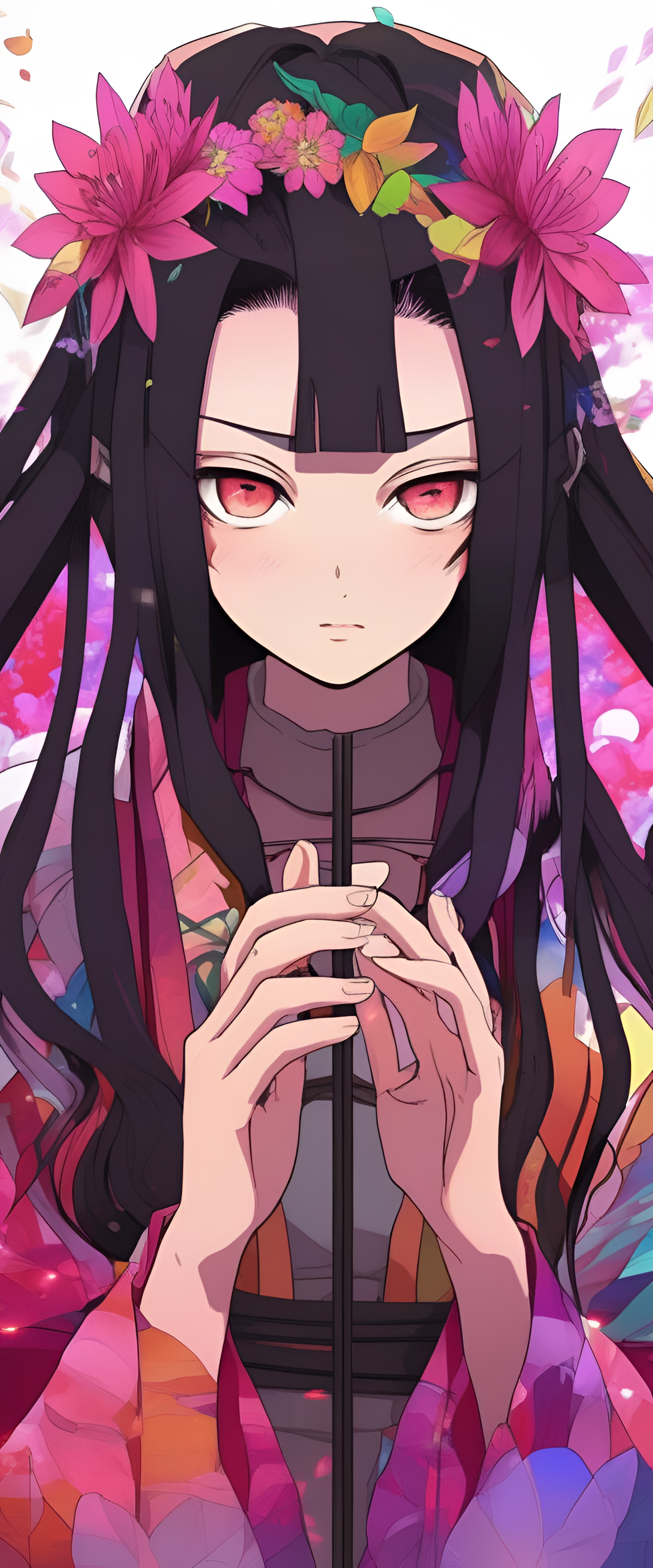 Vibrant and captivating Nezuko wallpaper with a colorful design.