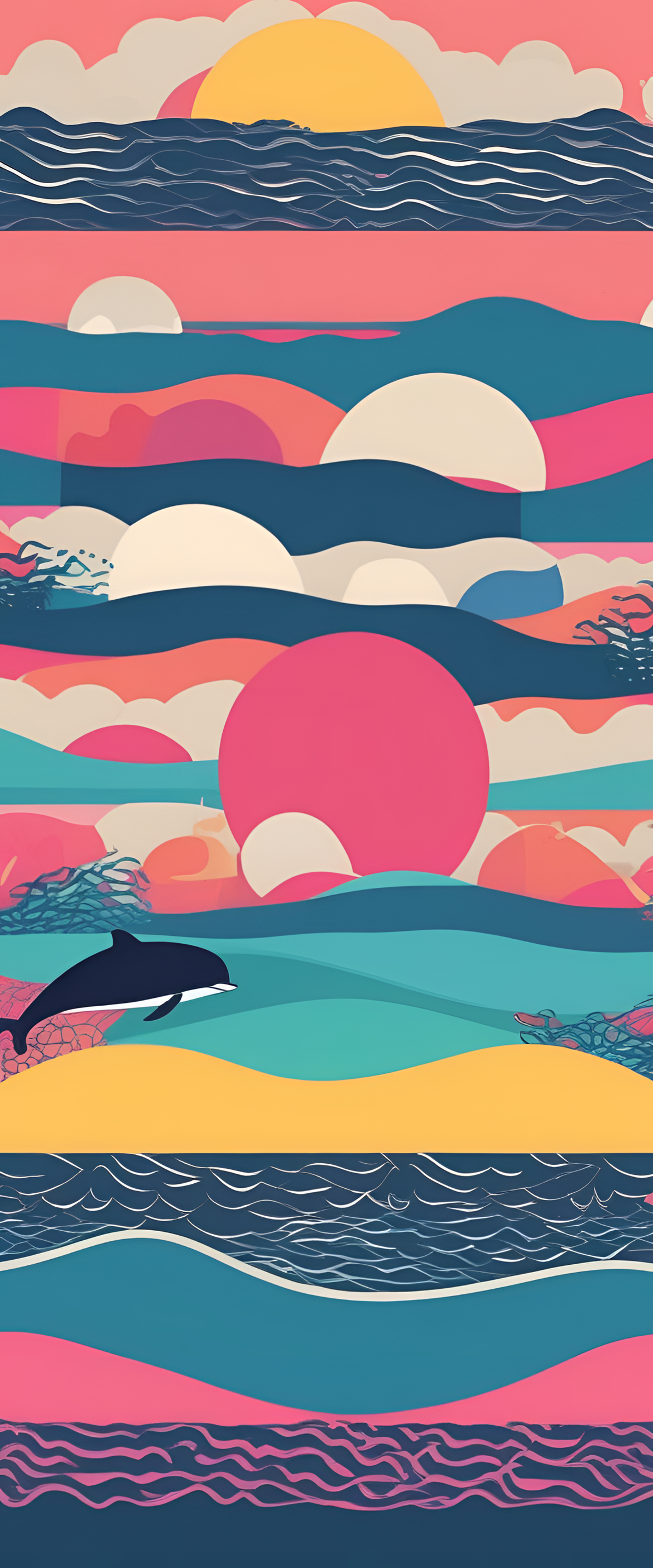 Abstract ocean-inspired minimalist pop art wallpaper.