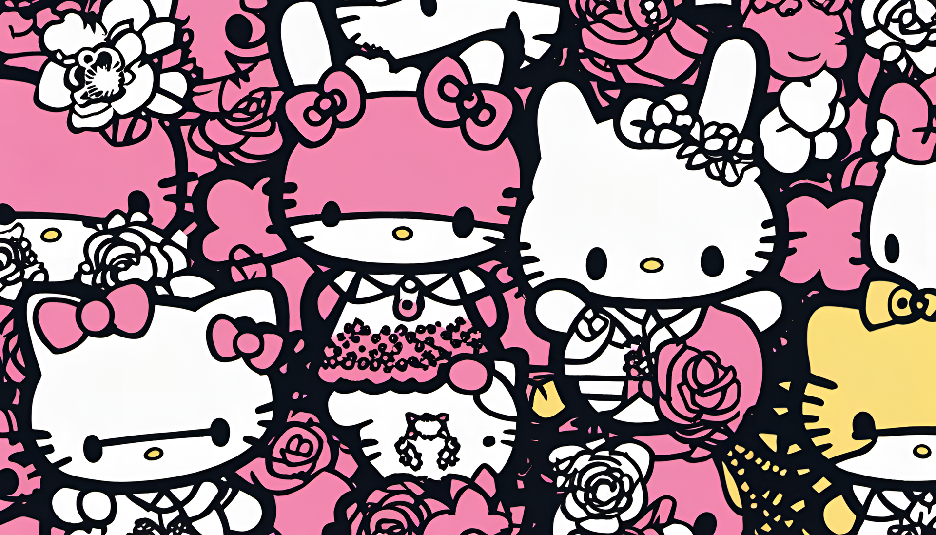 Punk-inspired Sanrio characters posing against a vibrant backdrop.