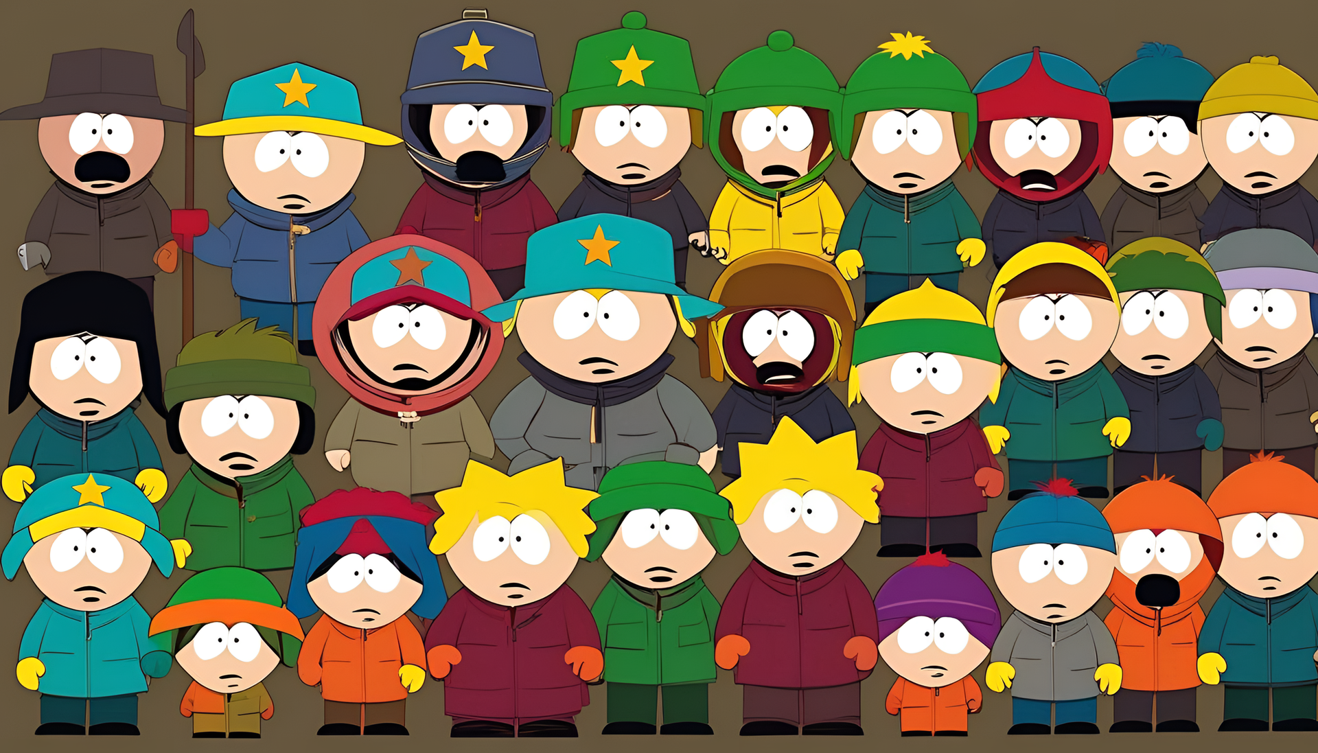 Colorful South Park characters in a retro style wallpaper.