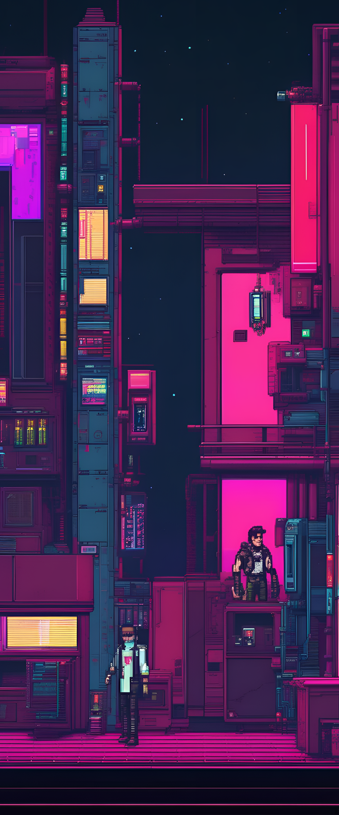 Abstract cyberpunk-inspired 8-bit artwork for phone wallpaper.