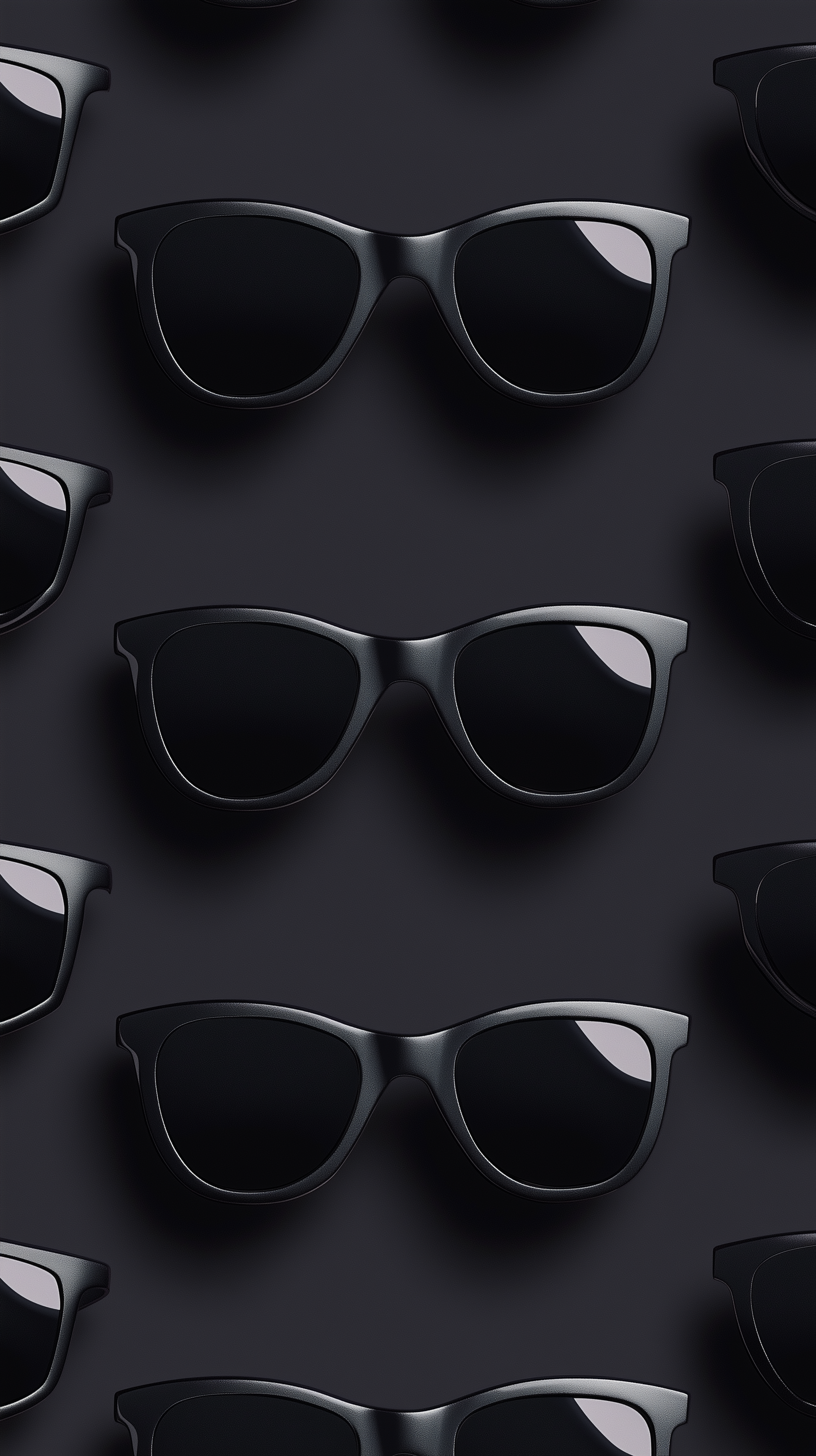 A sleek, high-definition wallpaper featuring a repeated pattern of black sunglasses against a dark background, showcasing a stylish and modern aesthetic.