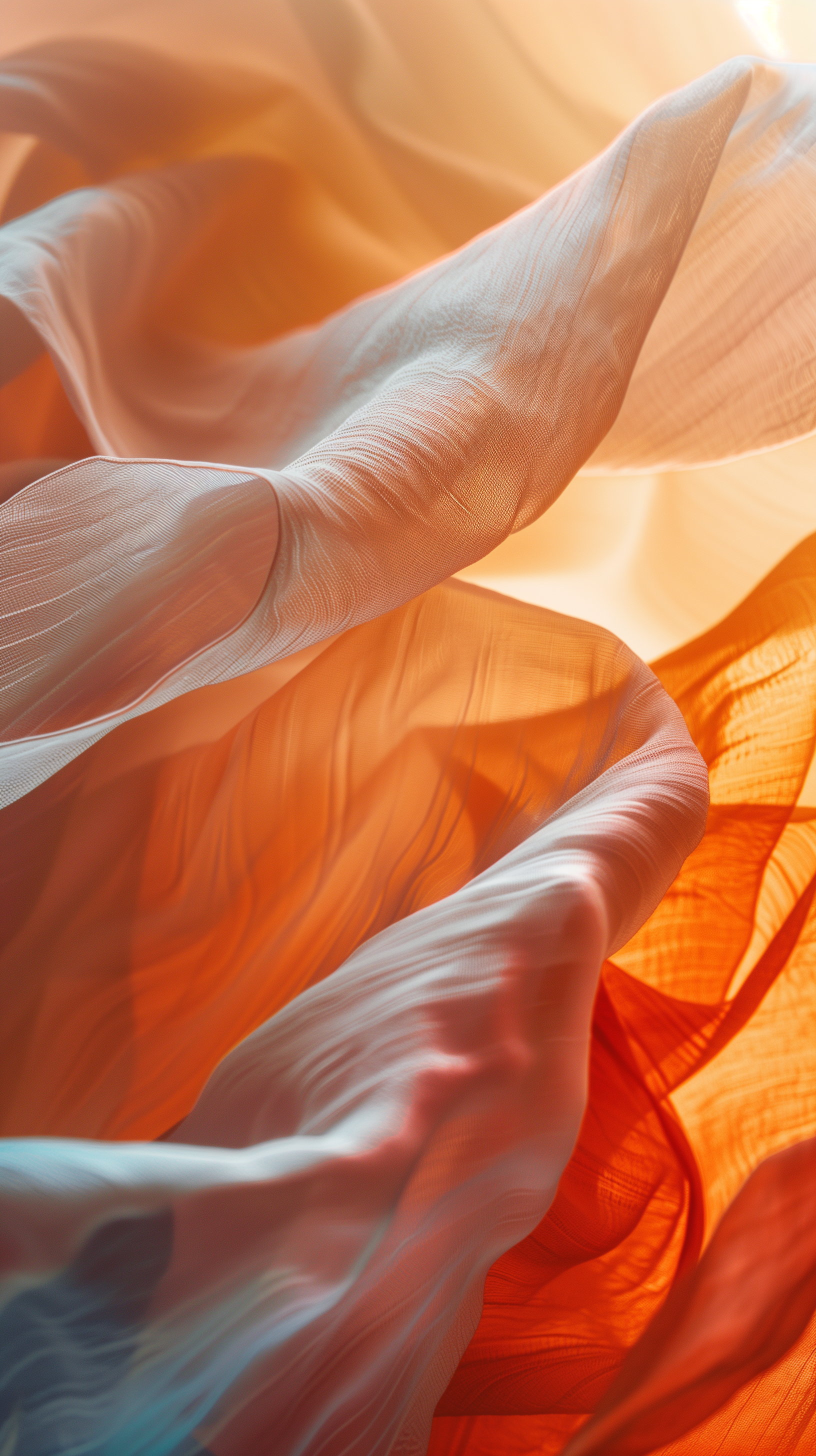 Abstract folds of delicate, swirling fabric in warm tones of orange and cream, creating a smooth texture and flowing movement, designed for an HD phone or iPhone wallpaper.