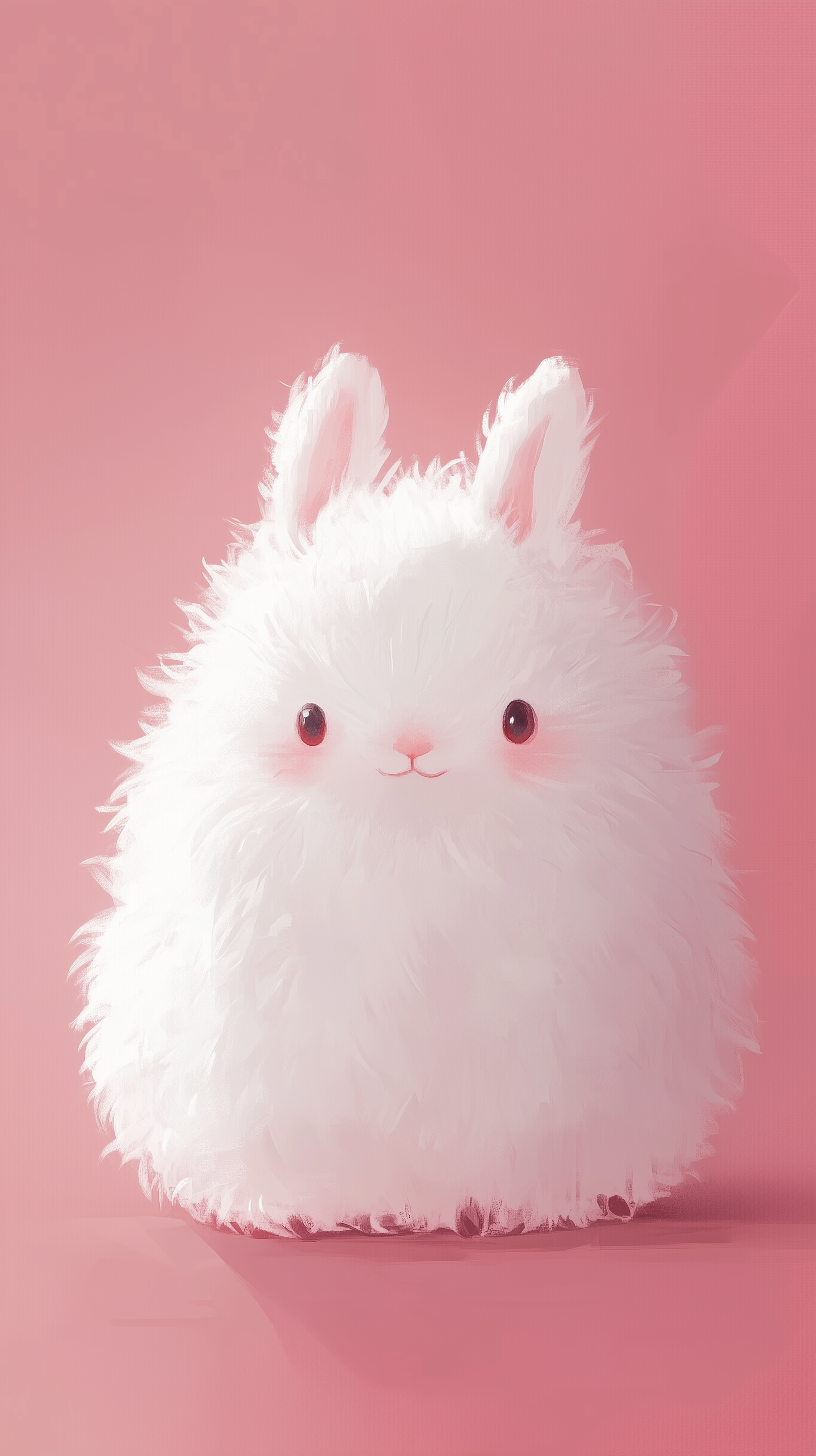 A cute, fluffy white bunny with oversized ears sits against a soft pink background, exuding charm and warmth in this HD phone wallpaper.