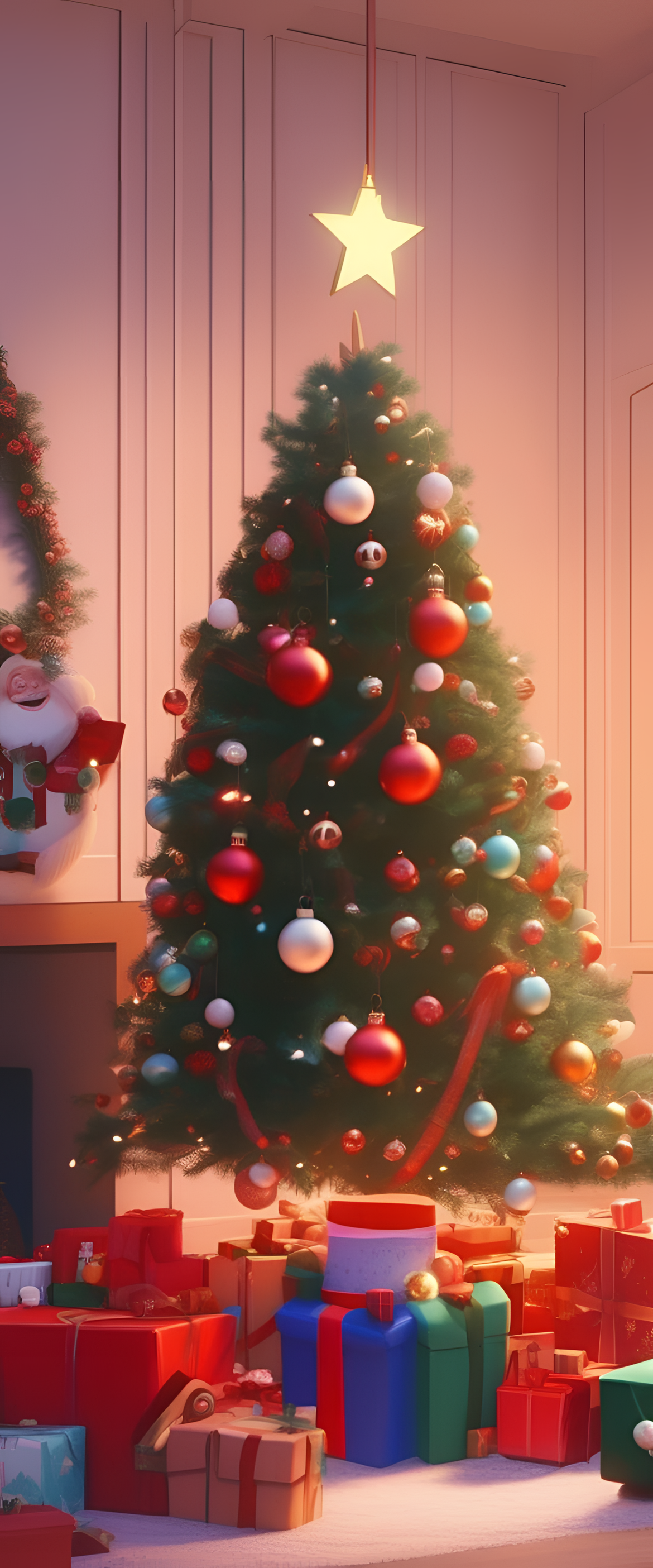 Aesthetic Christmas wallpaper featuring a colorful and whimsical Pixar-style holiday scene.