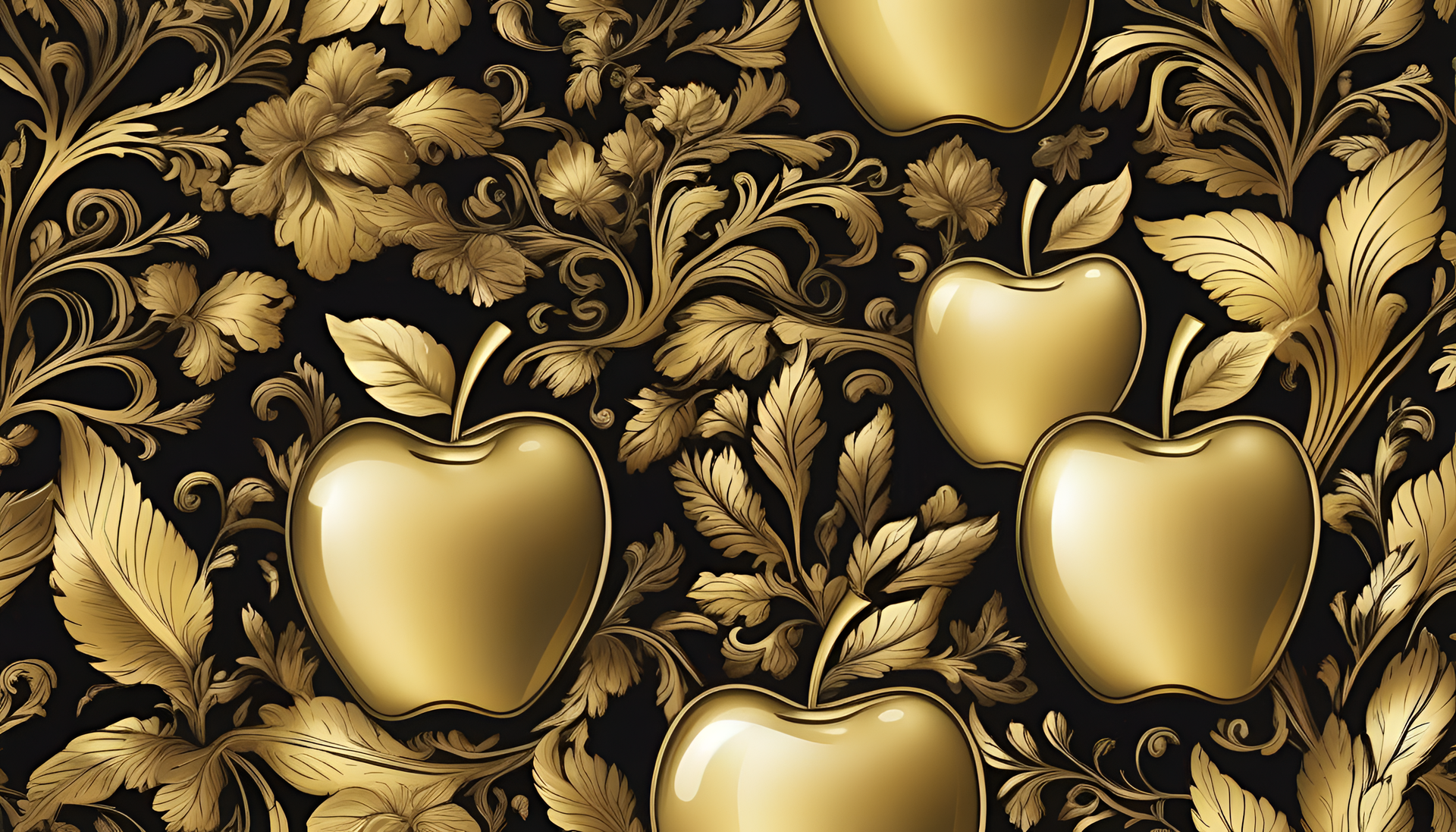 Golden apple wallpaper with intricate details.