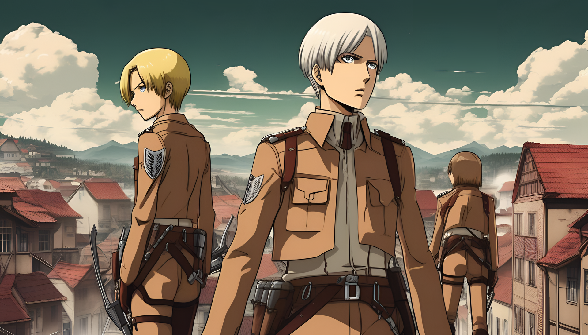 Attack on Titan wallpaper featuring a photoshoot-style with a naive art theme.