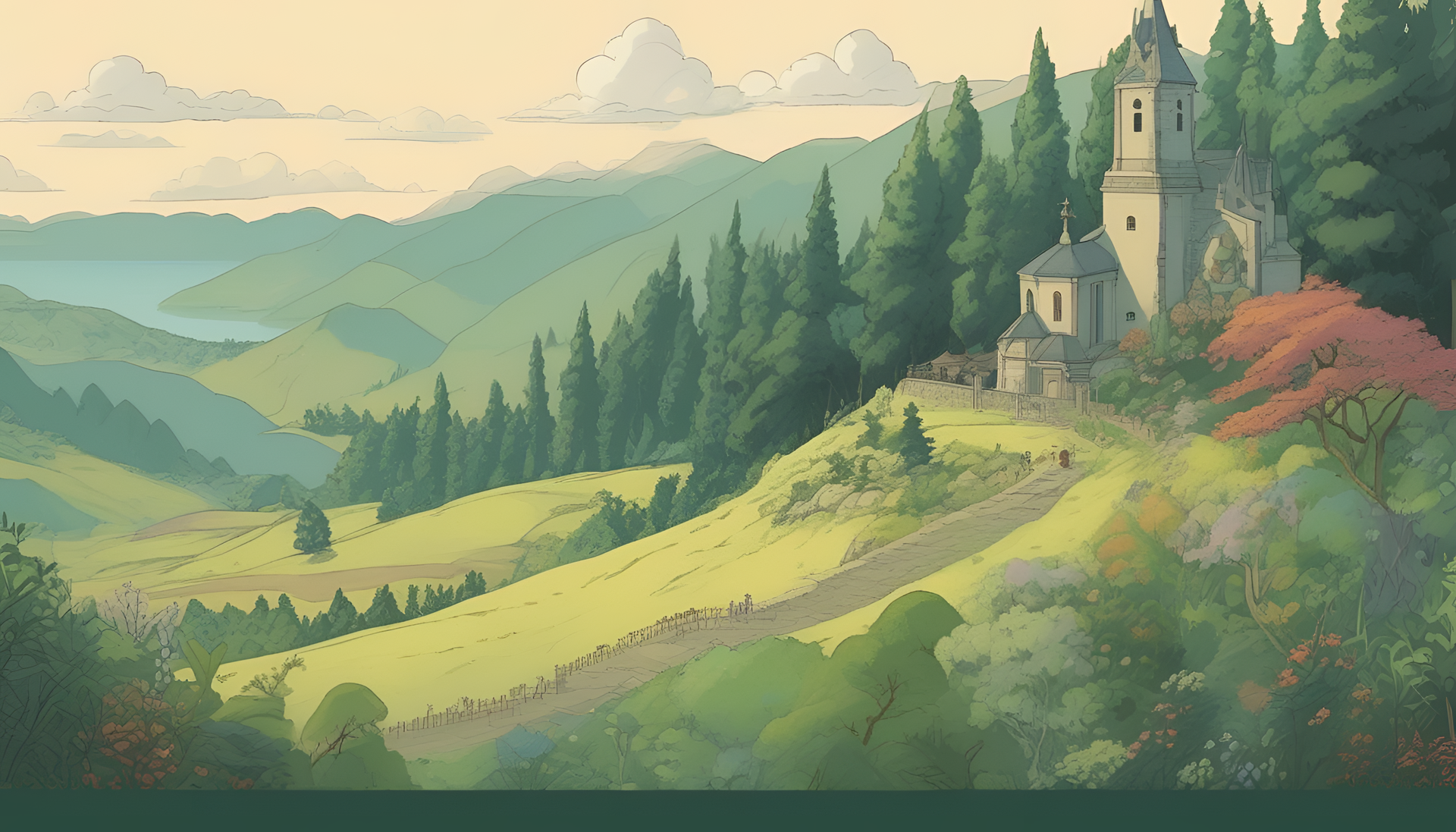 An enchanting landscape with a Bible verse, inspired by Studio Ghibli.