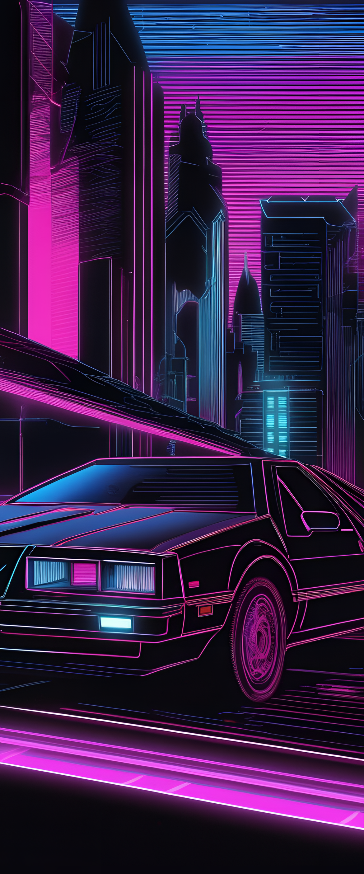 Retrowave-inspired black wallpaper with ultra-detailed design.