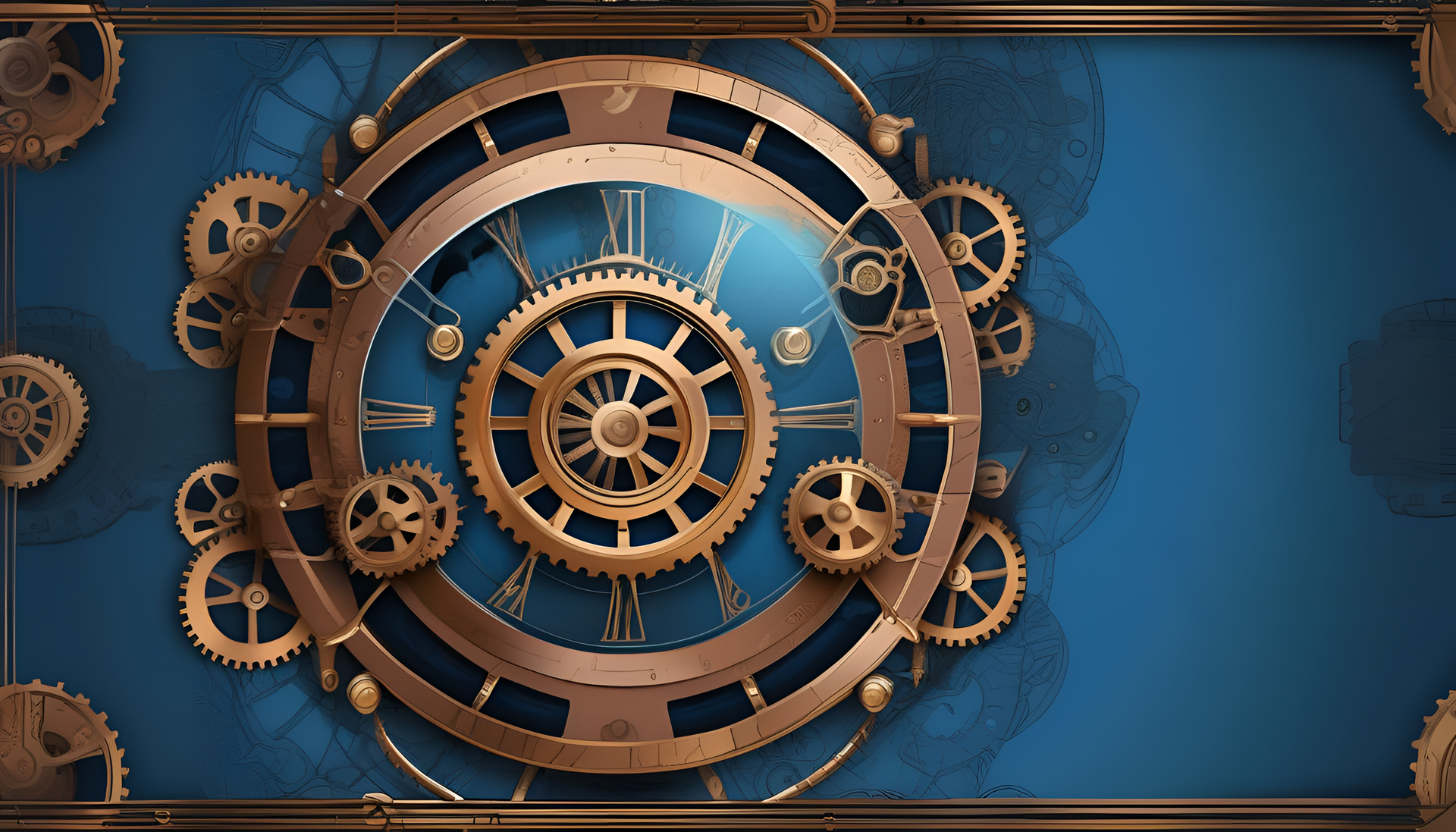 Vibrant steampunk-themed blue background.