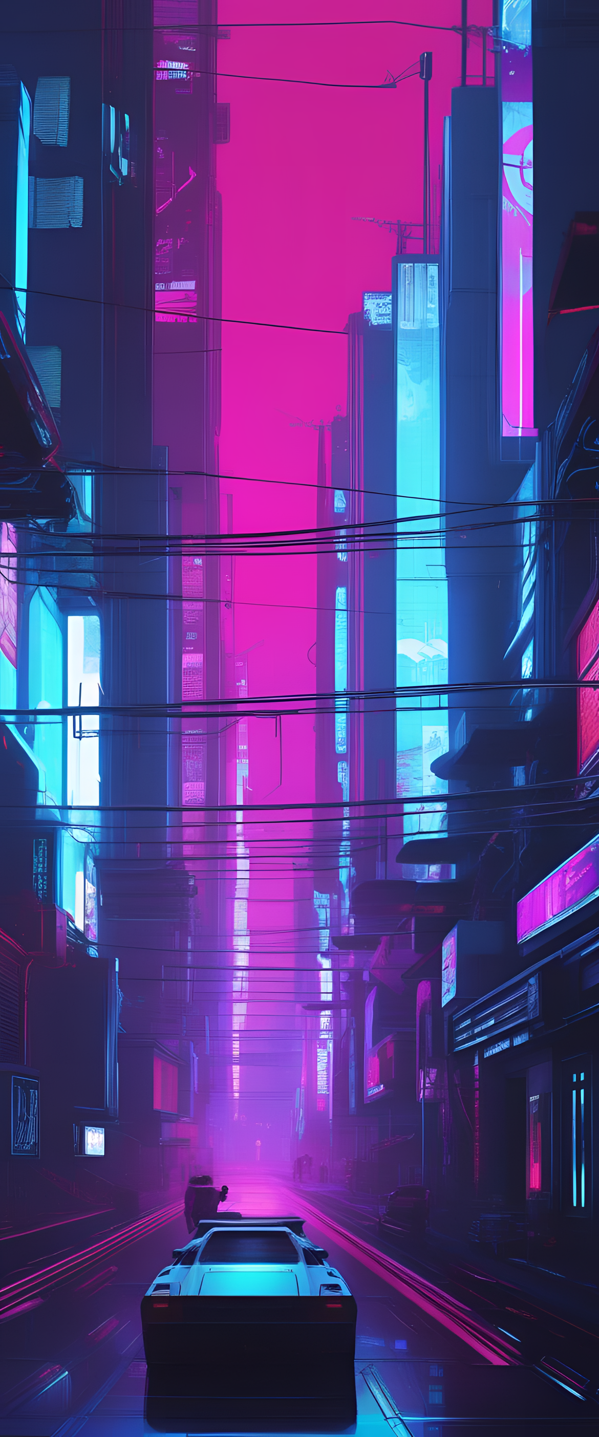 Cyberpunk-inspired blue wallpaper background.