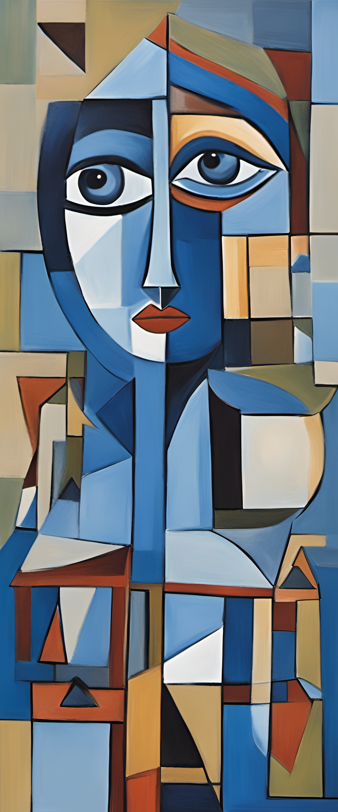 Cubist-style blue abstract artwork.