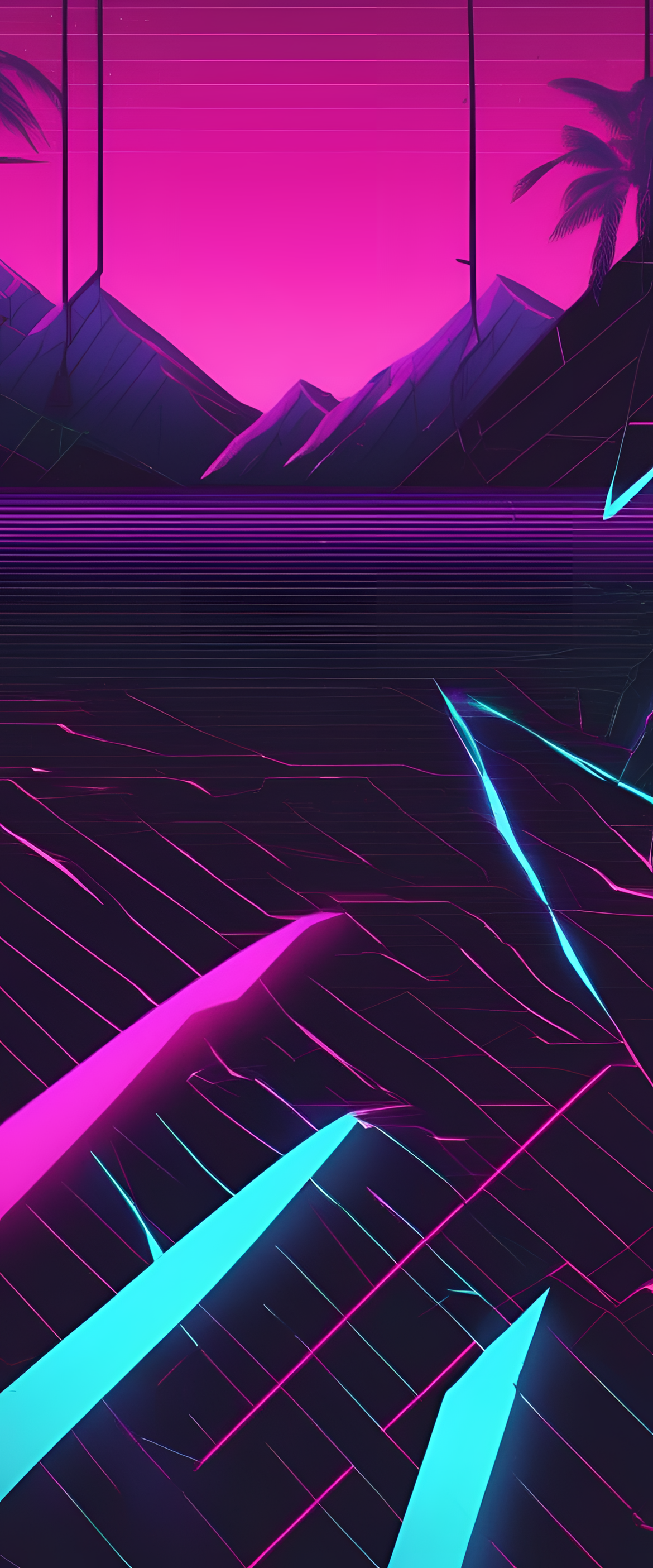 Retrowave broken screen wallpaper.