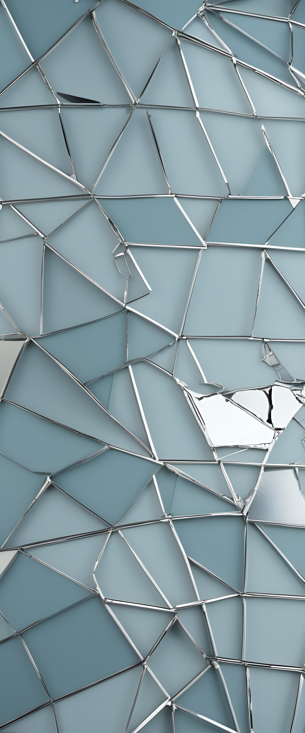 Abstract shattered patterns in light blue and silver hues.