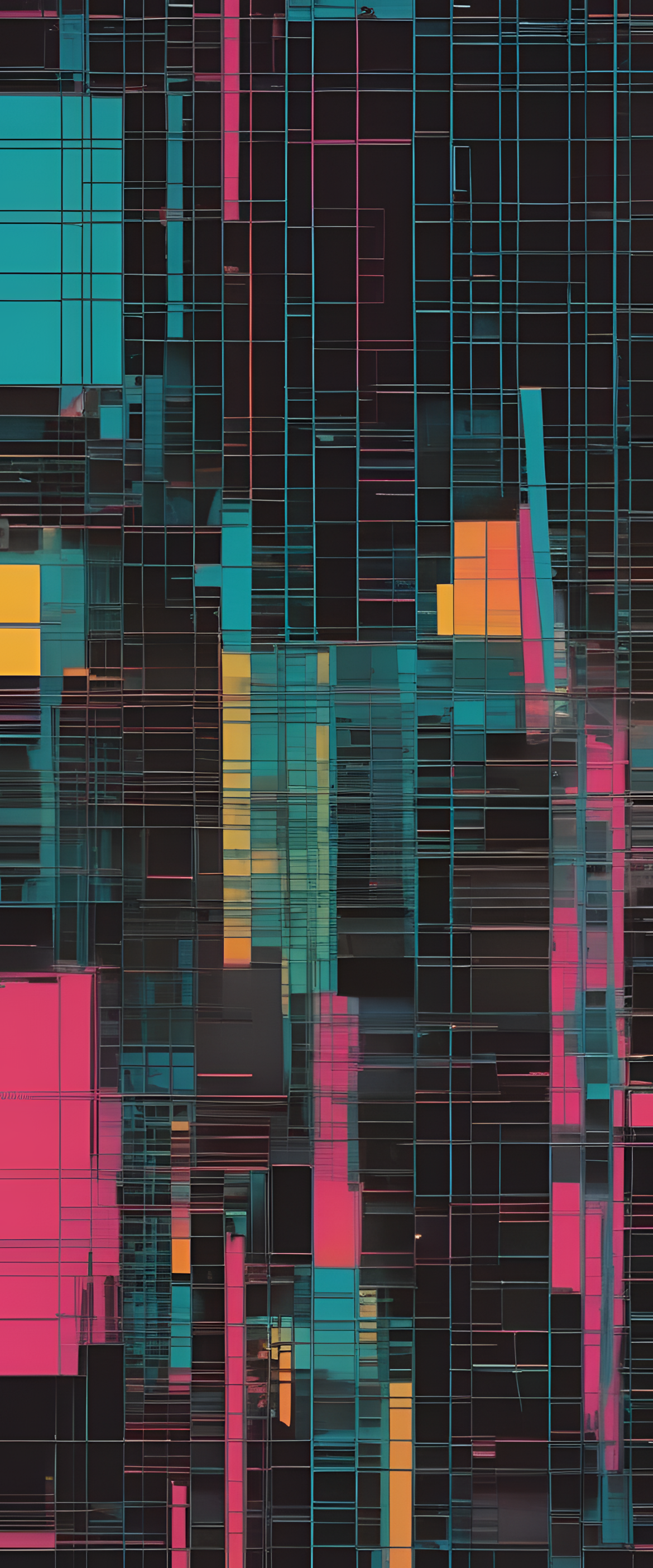 1980s-inspired abstract digital pattern with a shattered glass effect on phone wallpaper.