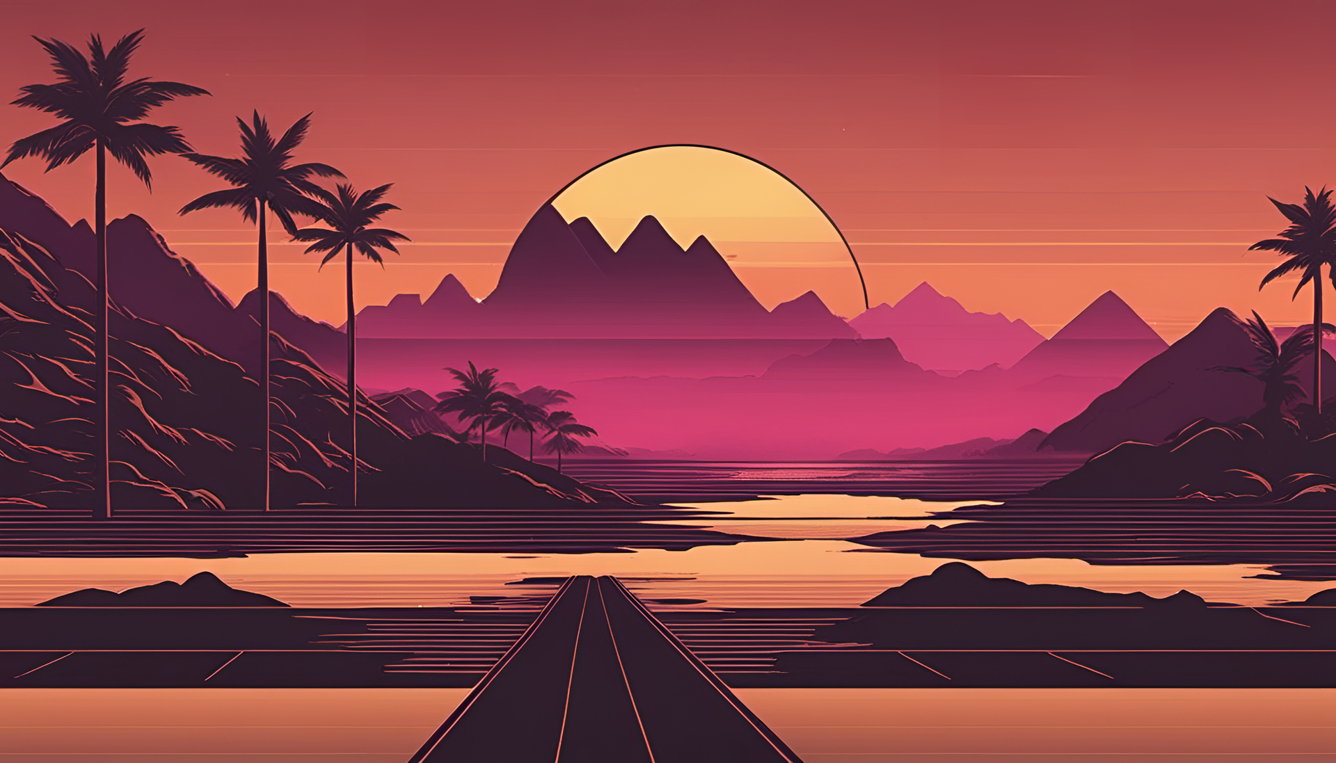 Retrowave-inspired abstract design with brown hues.