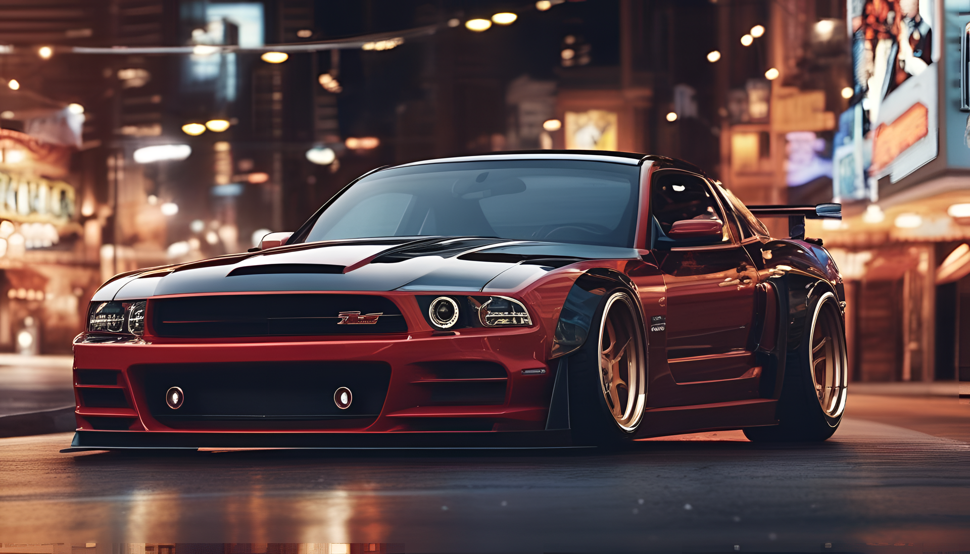 Vibrant red sports car racing on a curvy road.