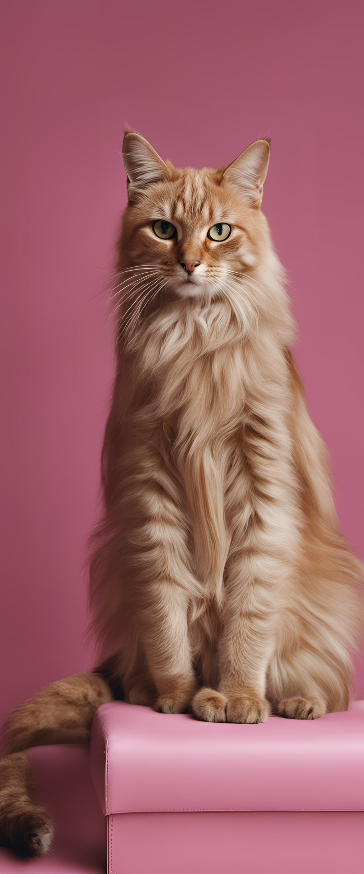 High fashion portrait of a stylish cat posing confidently against a vibrant background.