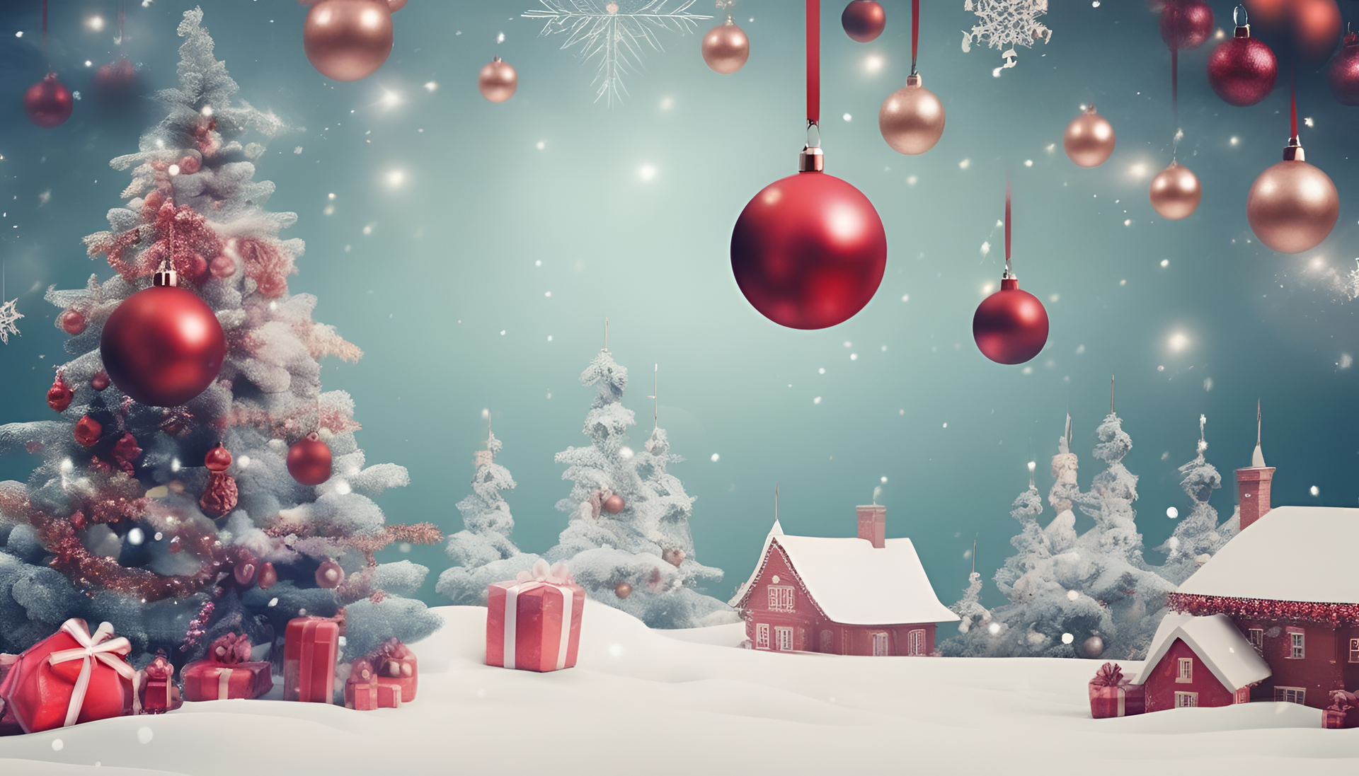 Surrealistic Christmas background with vibrant colors and dreamlike elements.