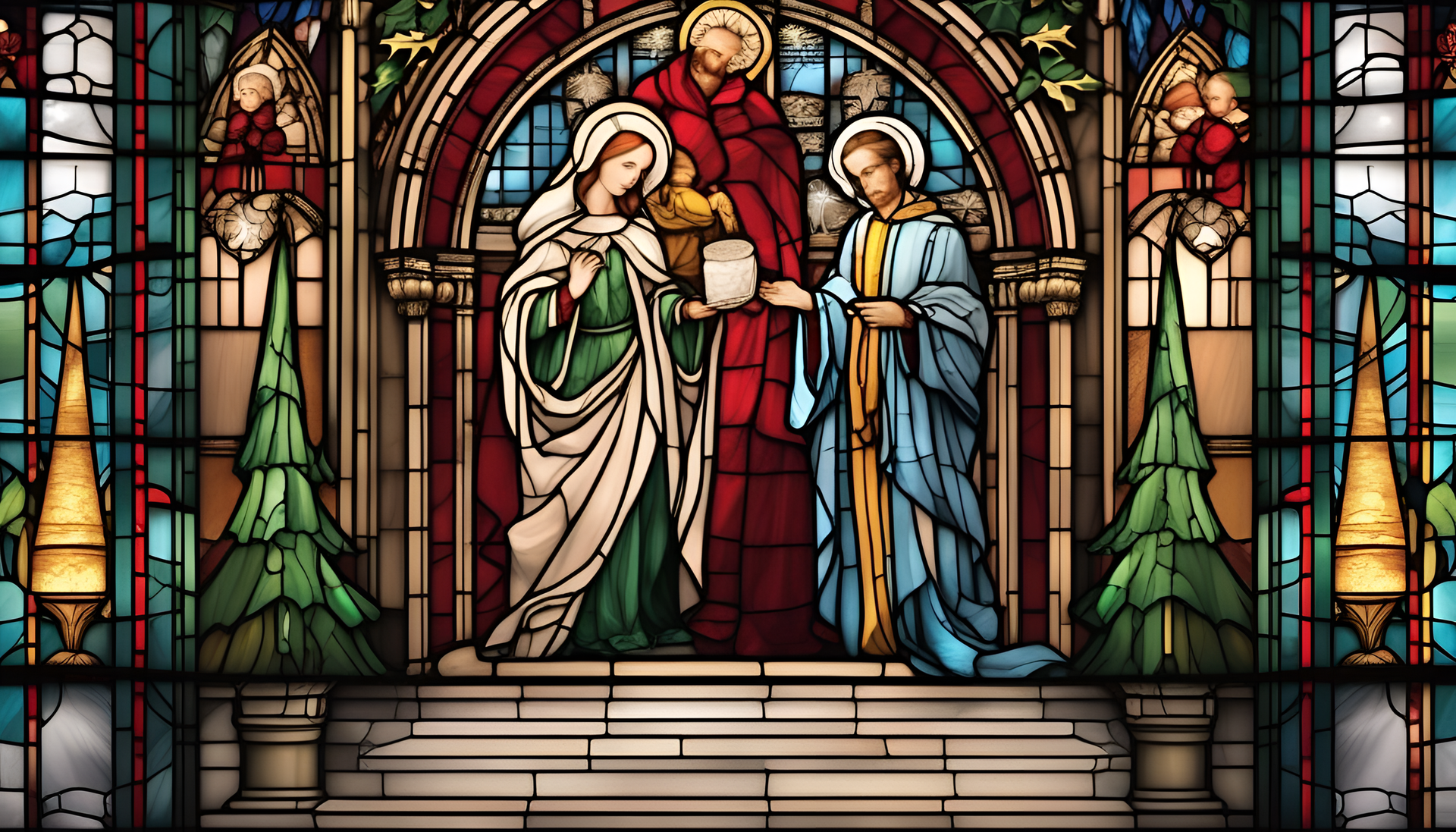 Festive Christmas stained glass design.