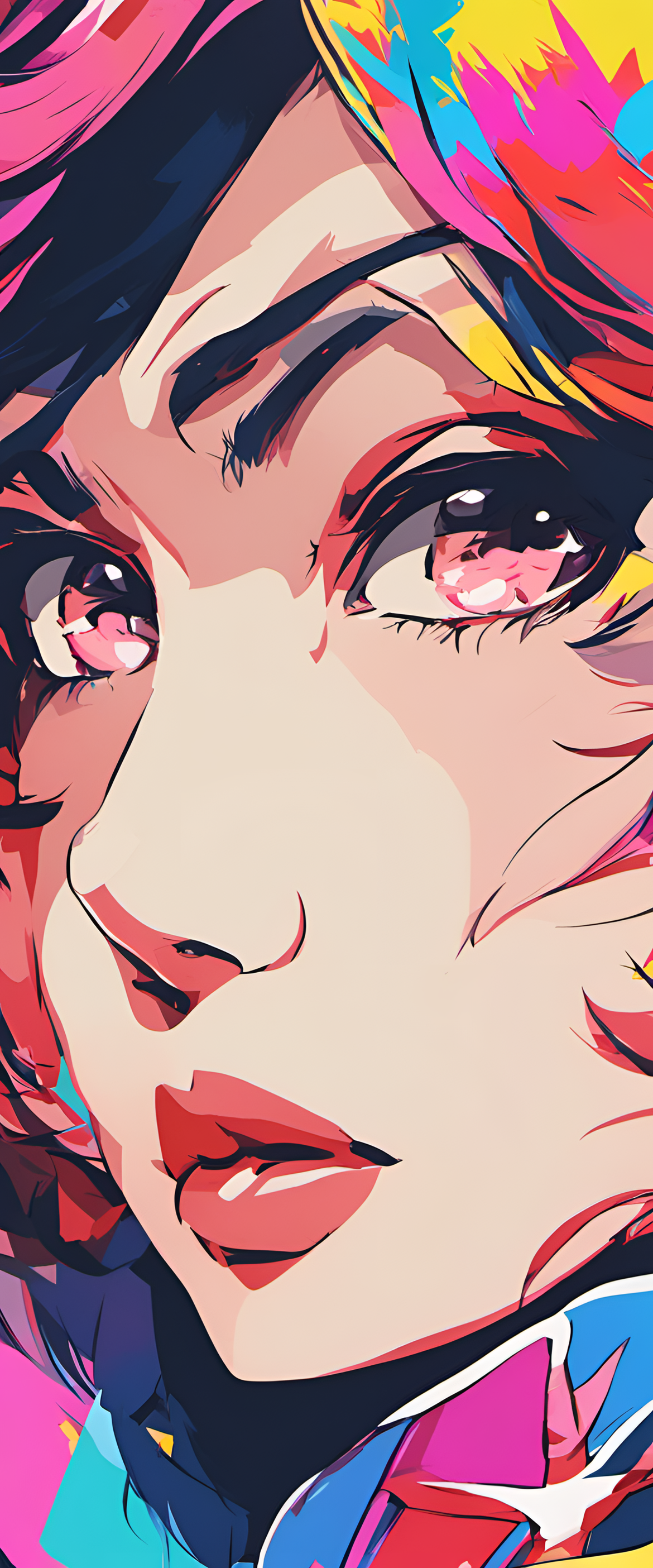 Anime pop art wallpaper with cool and vibrant design elements.