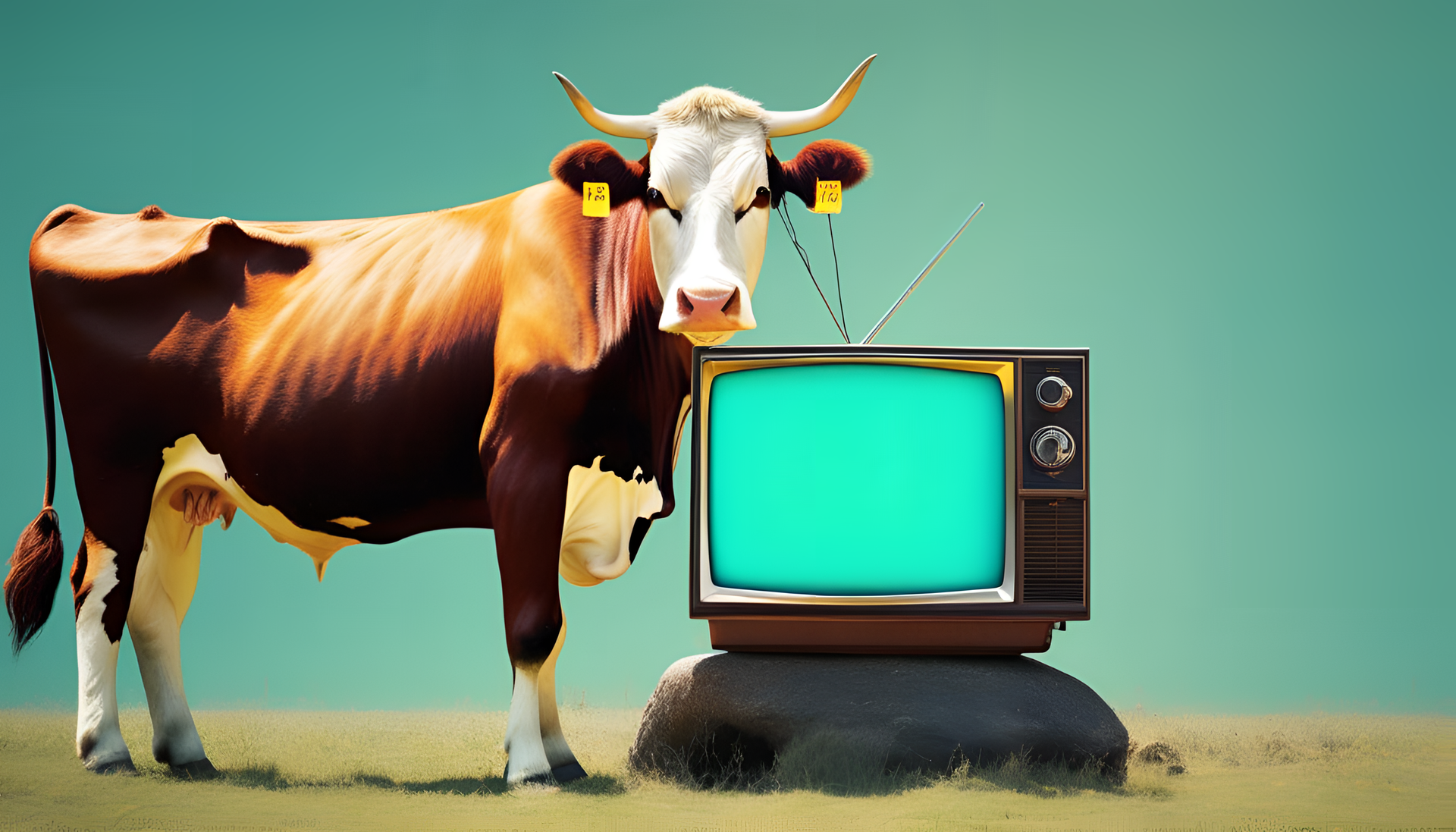 Glitched cow in vintage TV wallpaper