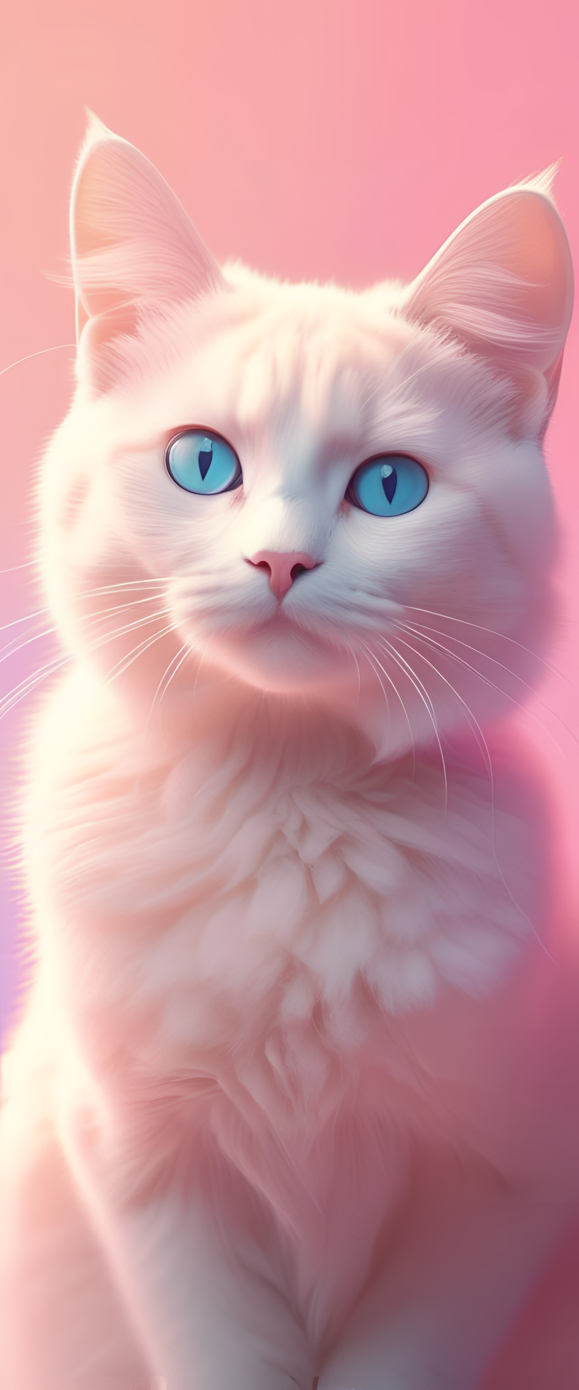 Glowing cute cat against a pastel background.