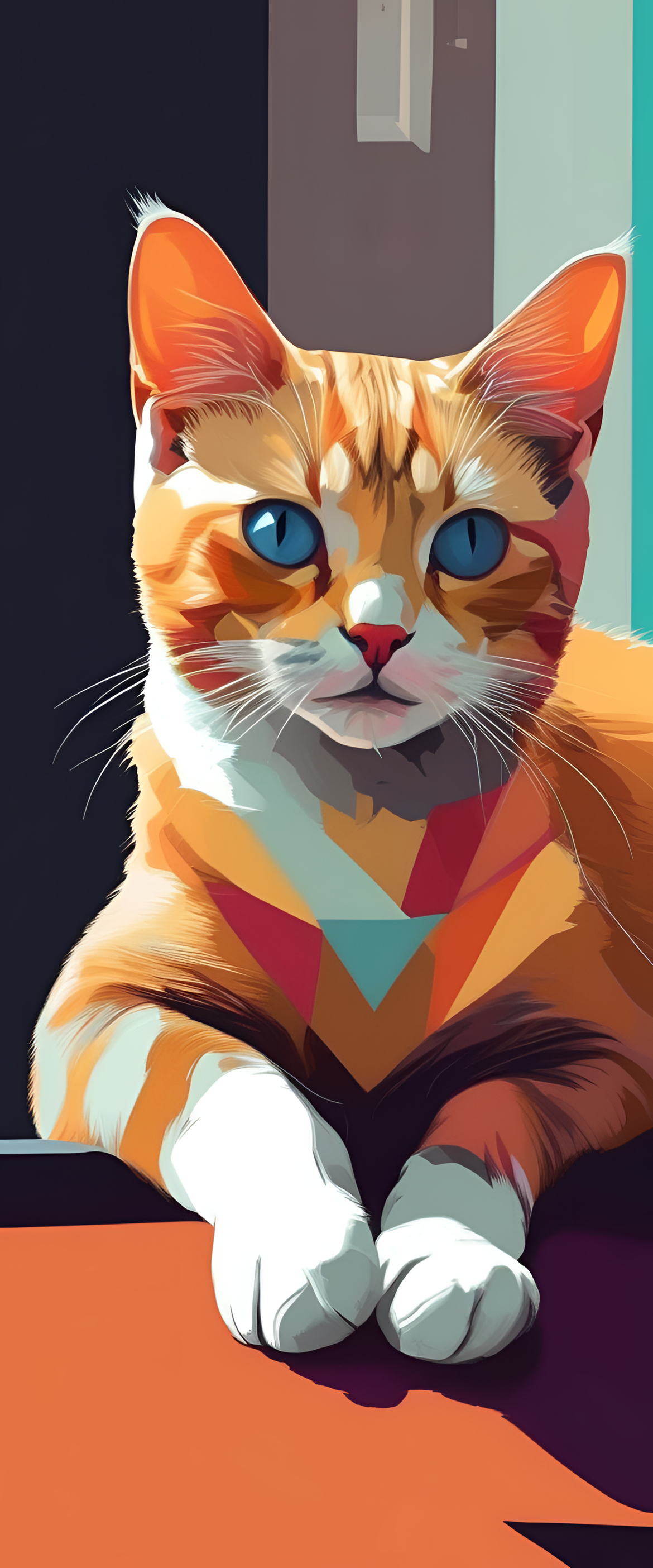 Cute cat with vibrant, contrasting colors as phone wallpaper