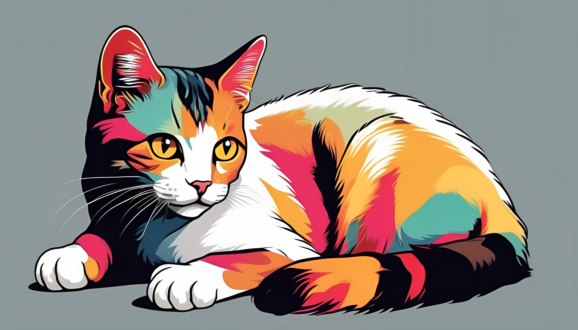 Playful cat with vibrant colors.