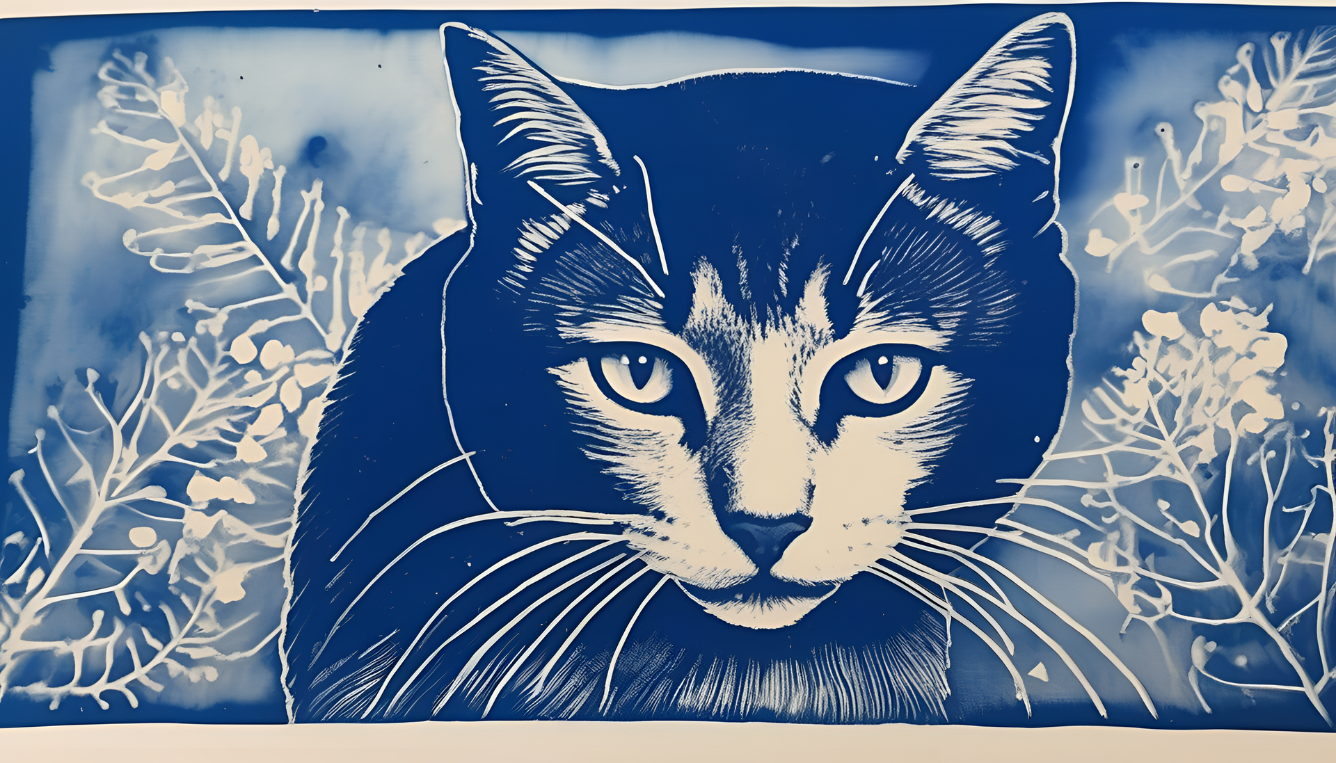 Cute cyanotype print of a cat