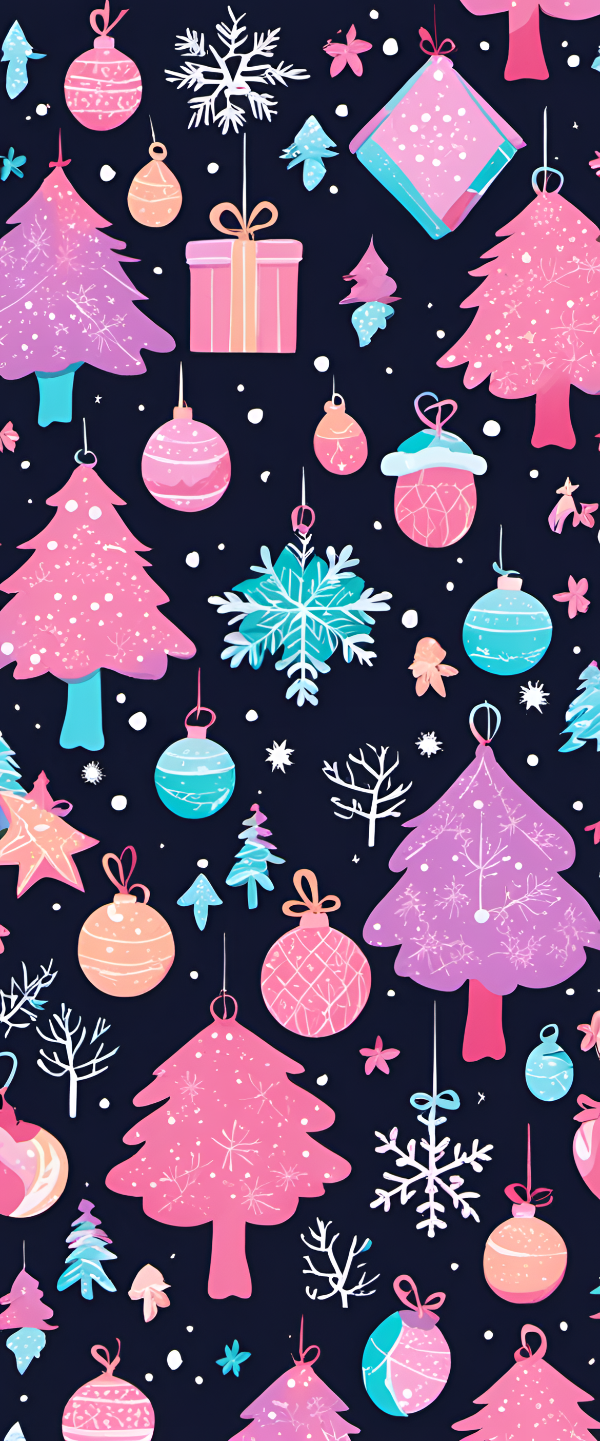 Cute Christmas-themed blacklight wallpaper with pastel colors.