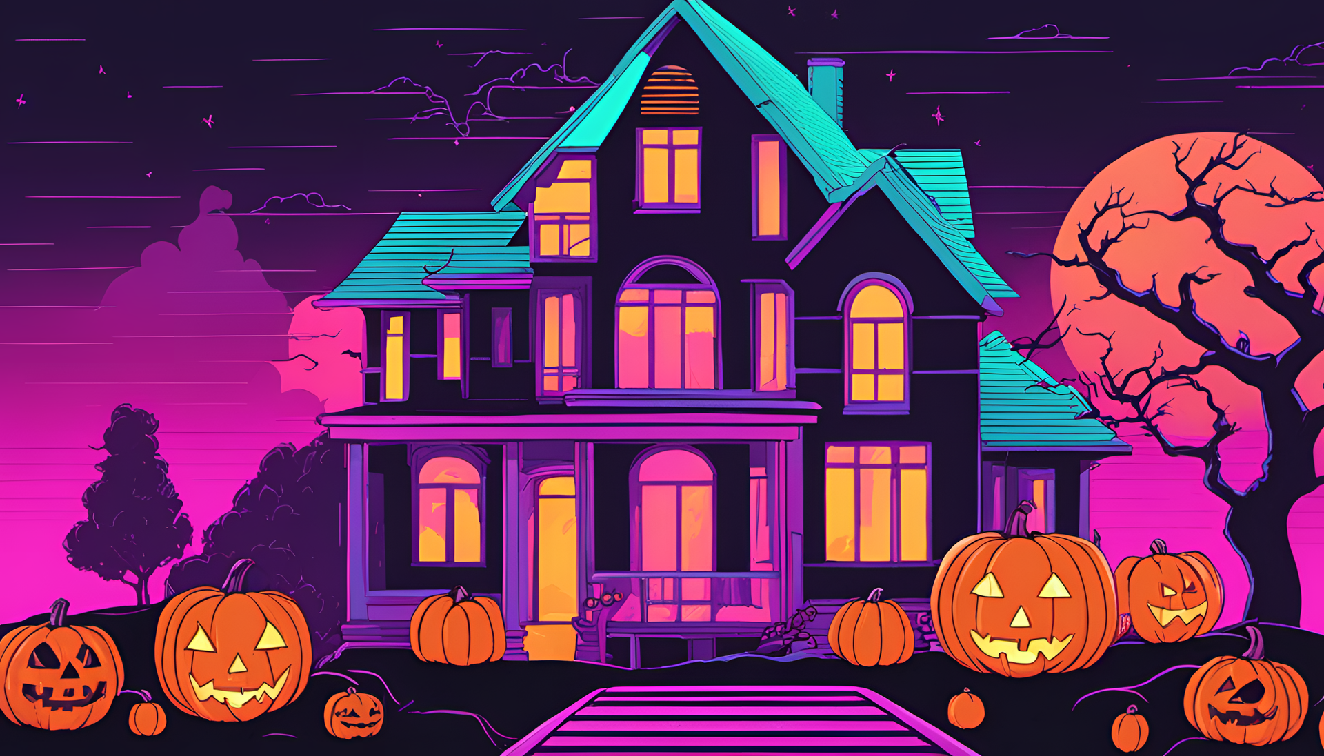 Cute Halloween-inspired vaporwave wallpaper.